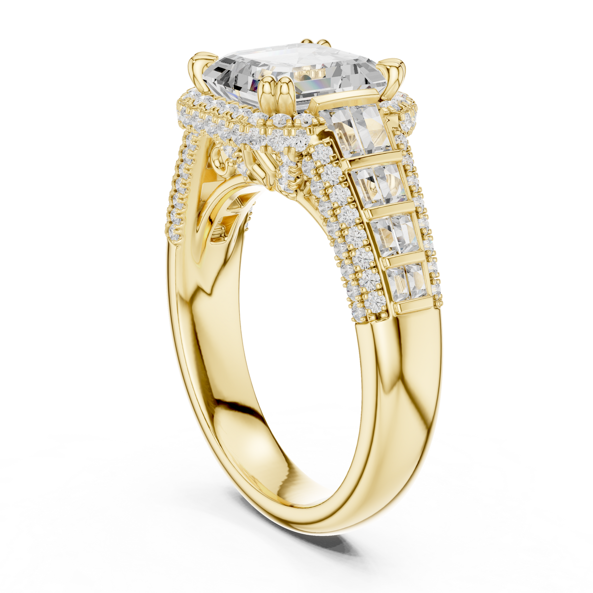 Asscher And Round Cut Brilliant Moissanite VVS1 Eternity Engagement Ring