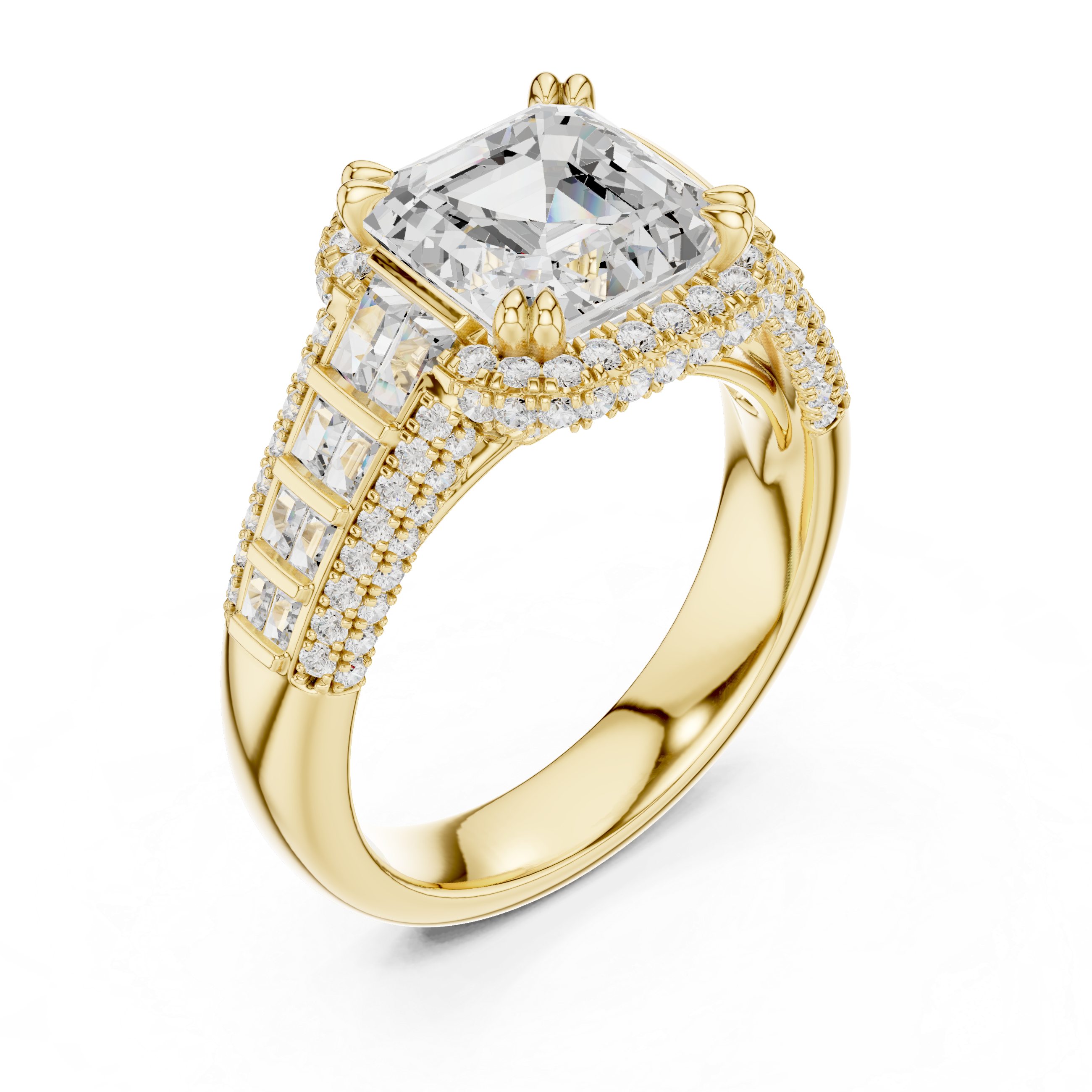 Asscher And Round Cut Brilliant Moissanite VVS1 Eternity Engagement Ring