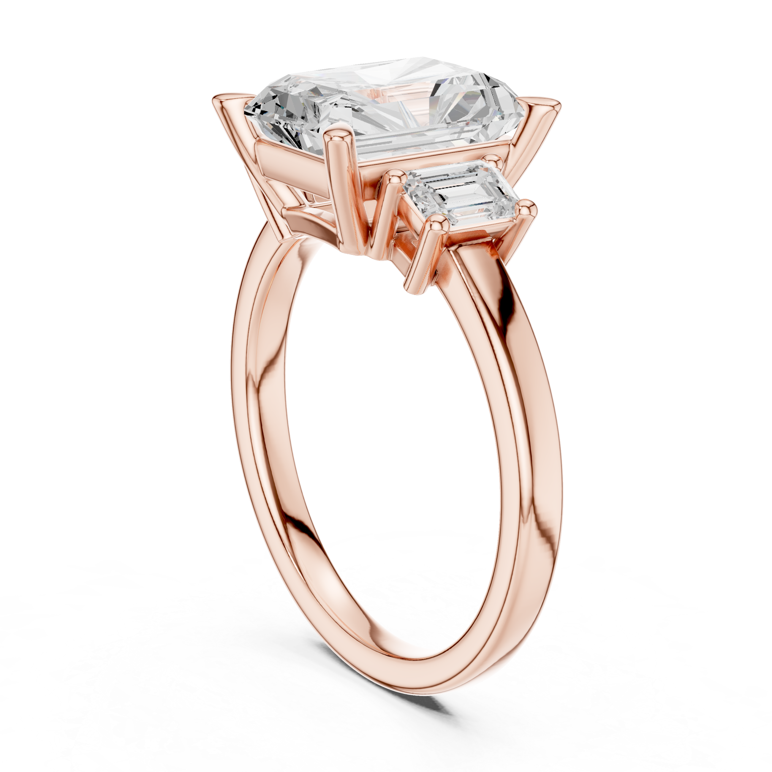Radiant And Emerald Cut Brilliant Moissanite VVS1 Trilogy Engagement Ring