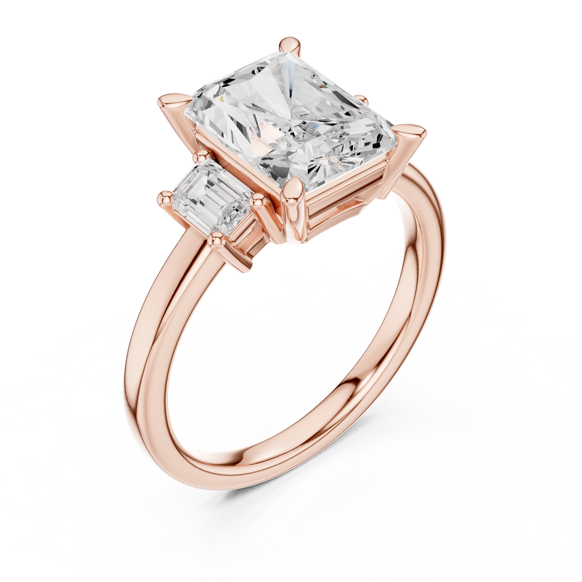 Radiant And Emerald Cut Brilliant Moissanite VVS1 Trilogy Engagement Ring