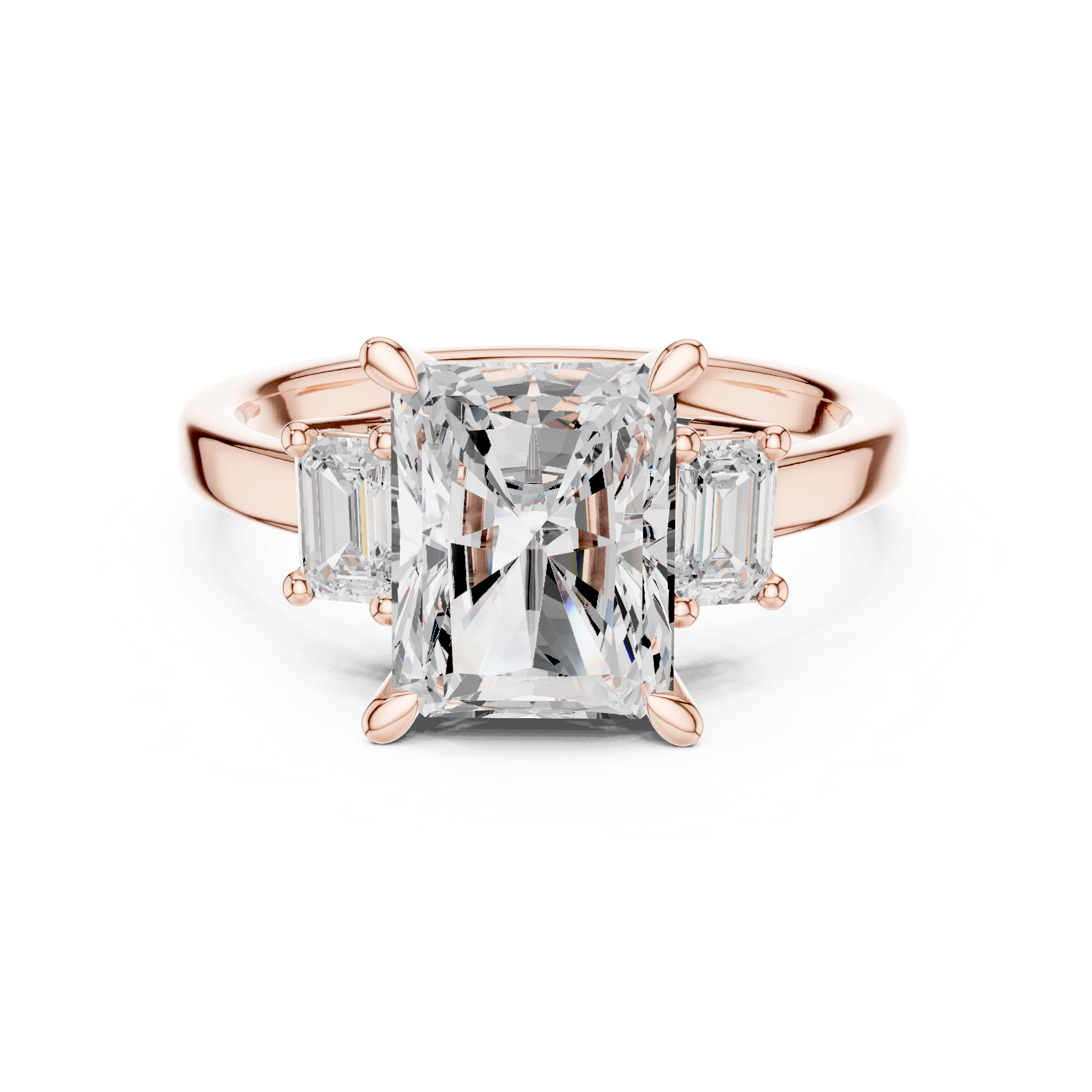 Radiant And Emerald Cut Brilliant Moissanite VVS1 Trilogy Engagement Ring