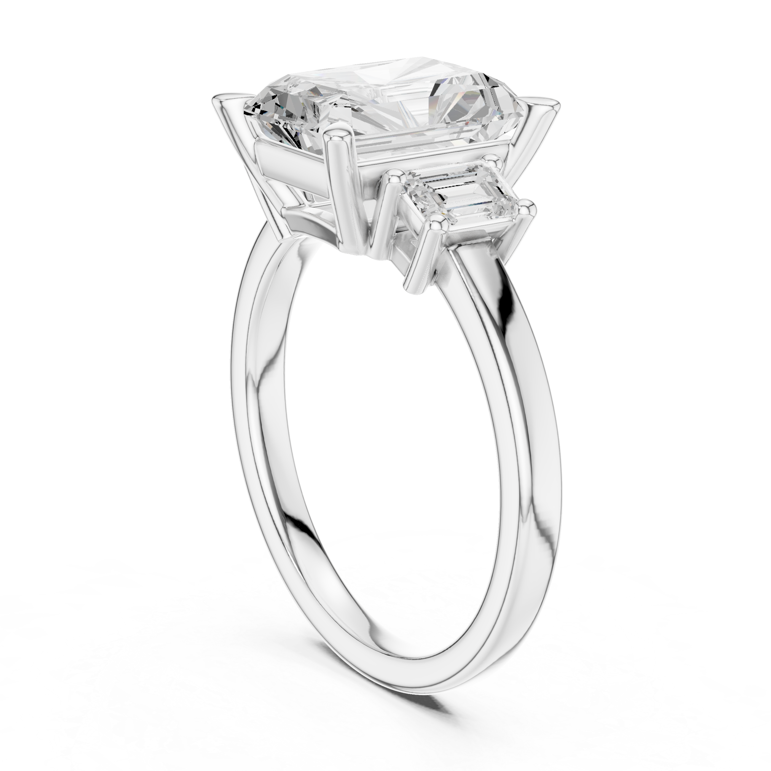 Radiant And Emerald Cut Brilliant Moissanite VVS1 Trilogy Engagement Ring