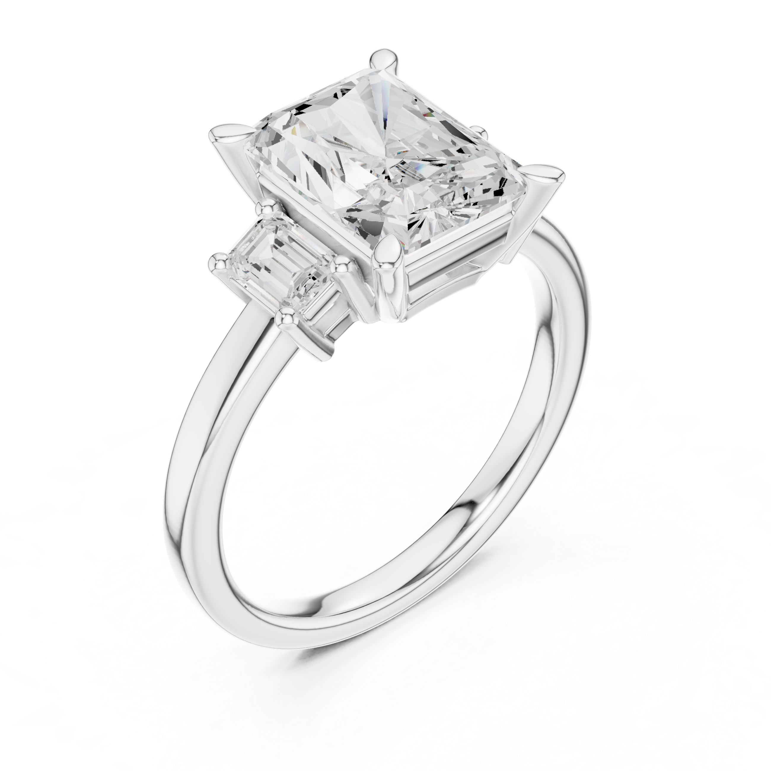 Radiant And Emerald Cut Brilliant Moissanite VVS1 Trilogy Engagement Ring