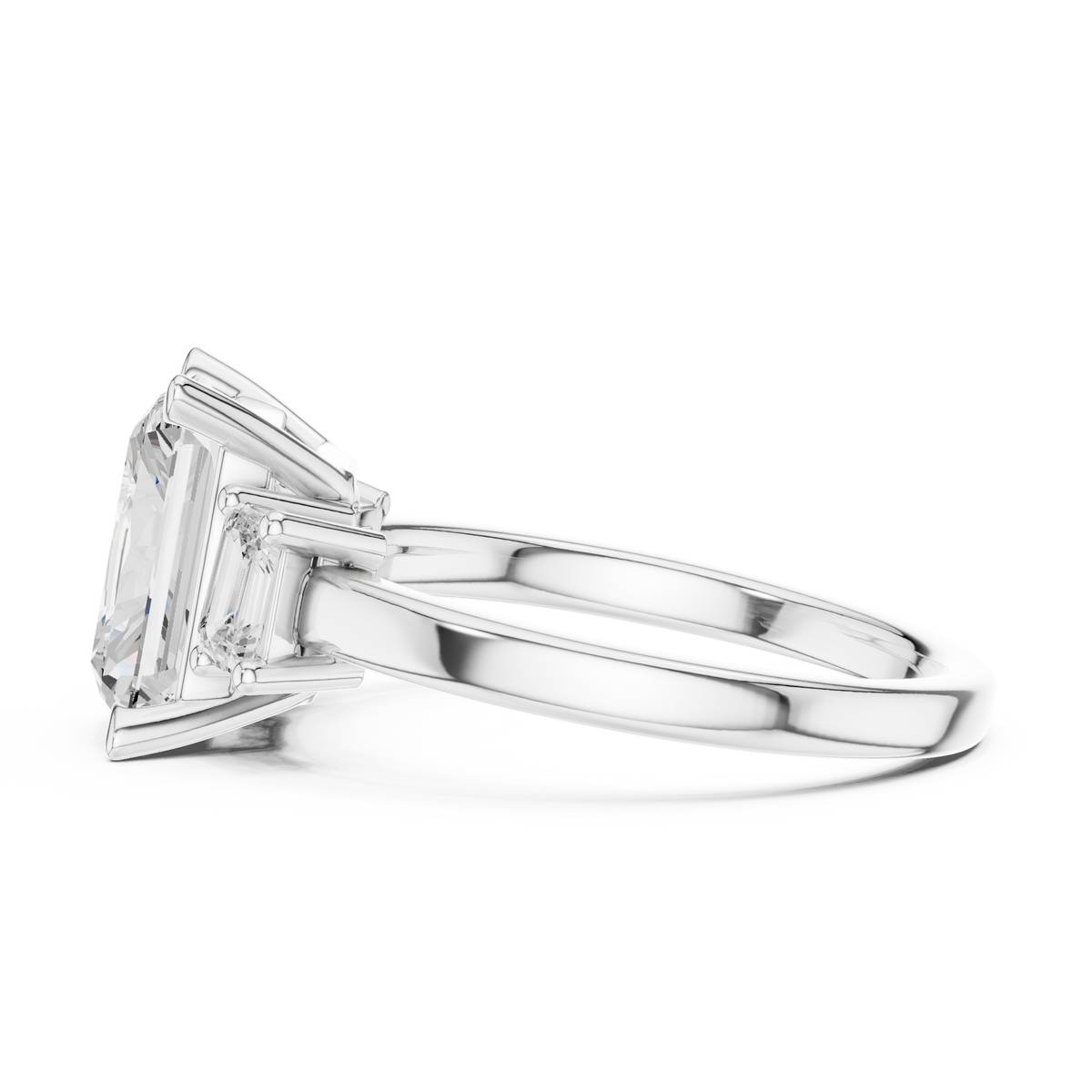 Radiant And Emerald Cut Brilliant Moissanite VVS1 Trilogy Engagement Ring