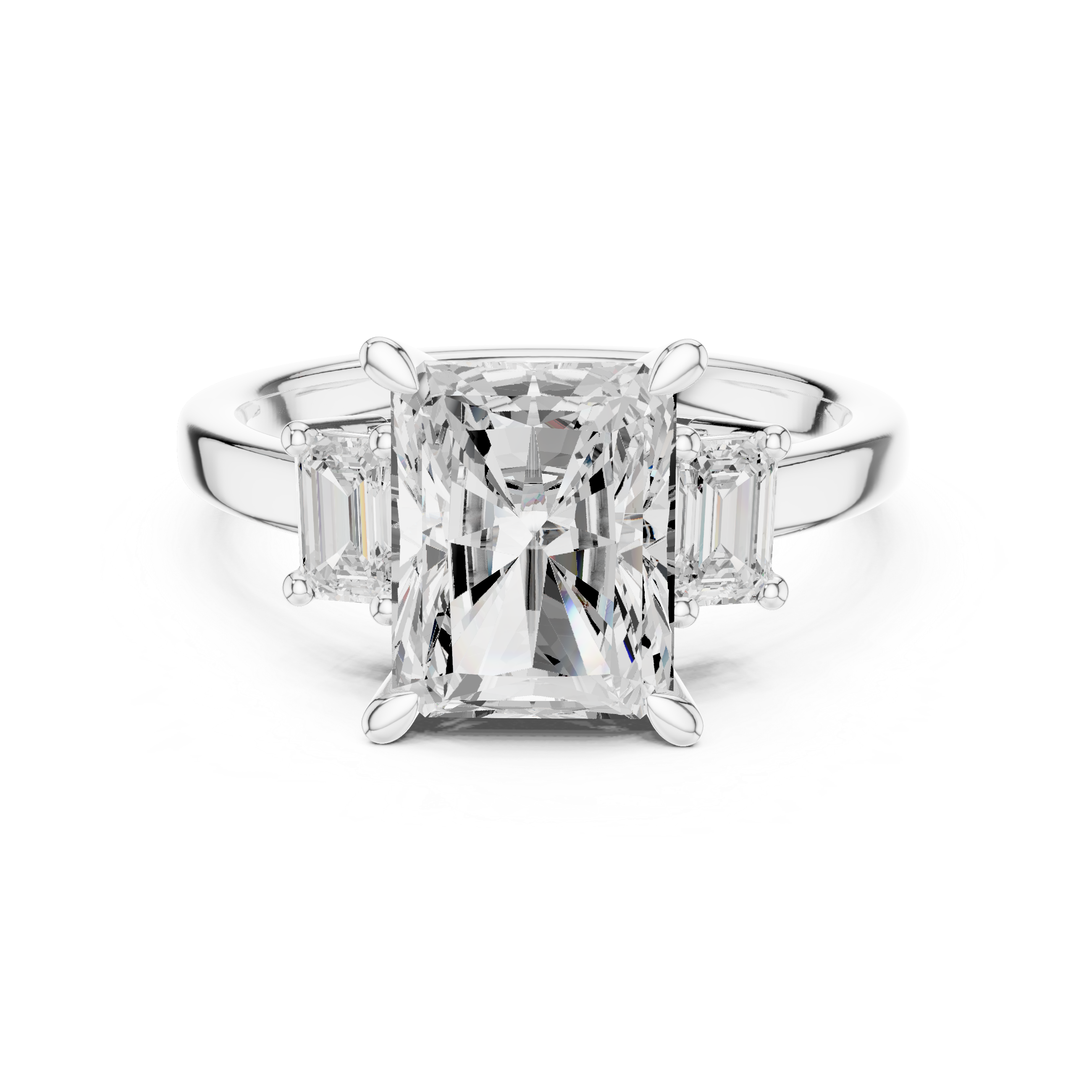 Radiant And Emerald Cut Brilliant Moissanite VVS1 Trilogy Engagement Ring