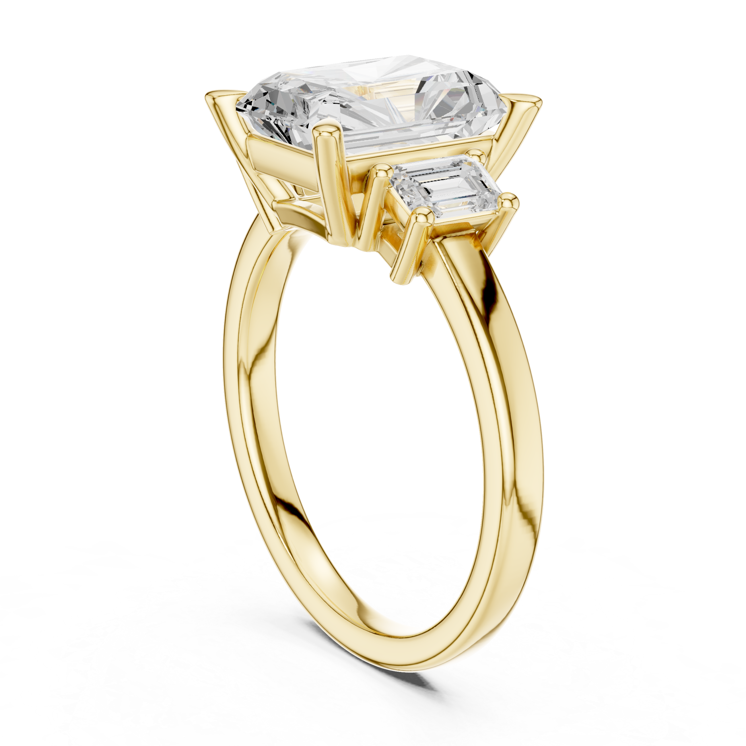 Radiant And Emerald Cut Brilliant Moissanite VVS1 Trilogy Engagement Ring
