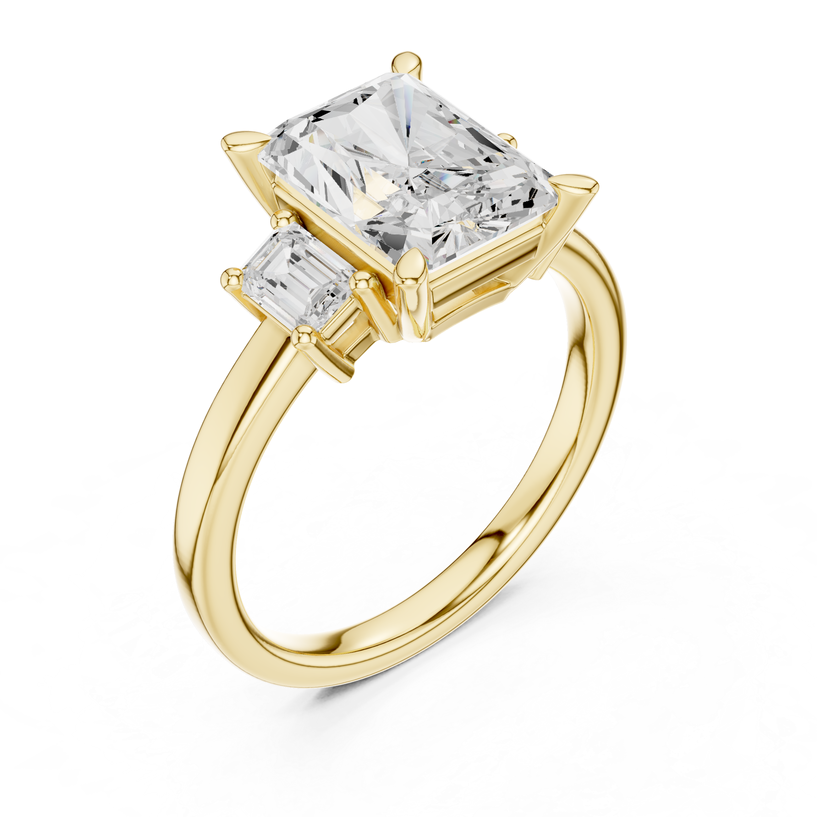 Radiant And Emerald Cut Brilliant Moissanite VVS1 Trilogy Engagement Ring