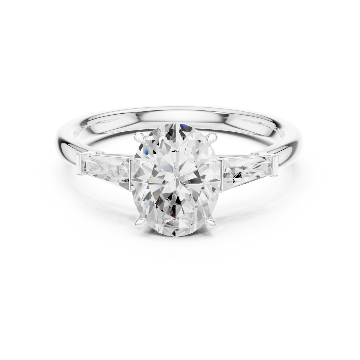 Oval And Baguette Brilliant Moissanite VVS1 Eternity Engagement Ring