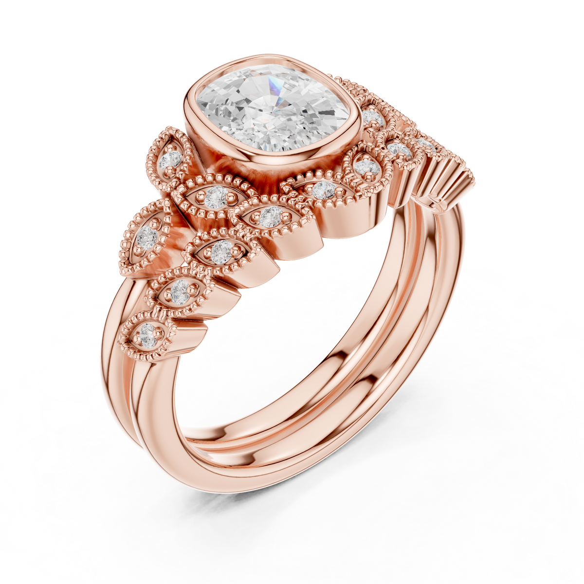 Cushion And Round Cut Brilliant Moissanite VVS1 Eternity Engagement Ring