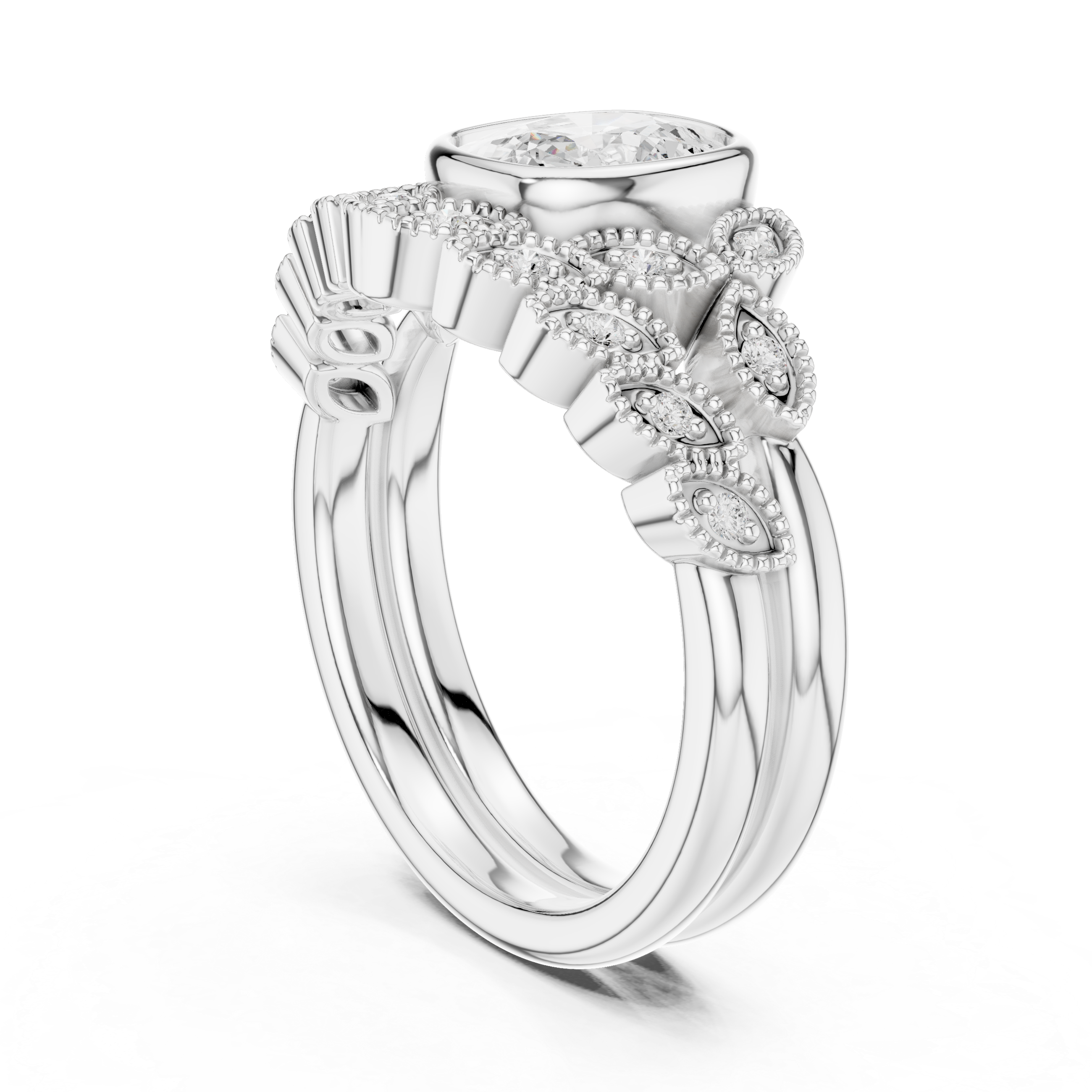 Cushion And Round Cut Brilliant Moissanite VVS1 Eternity Engagement Ring