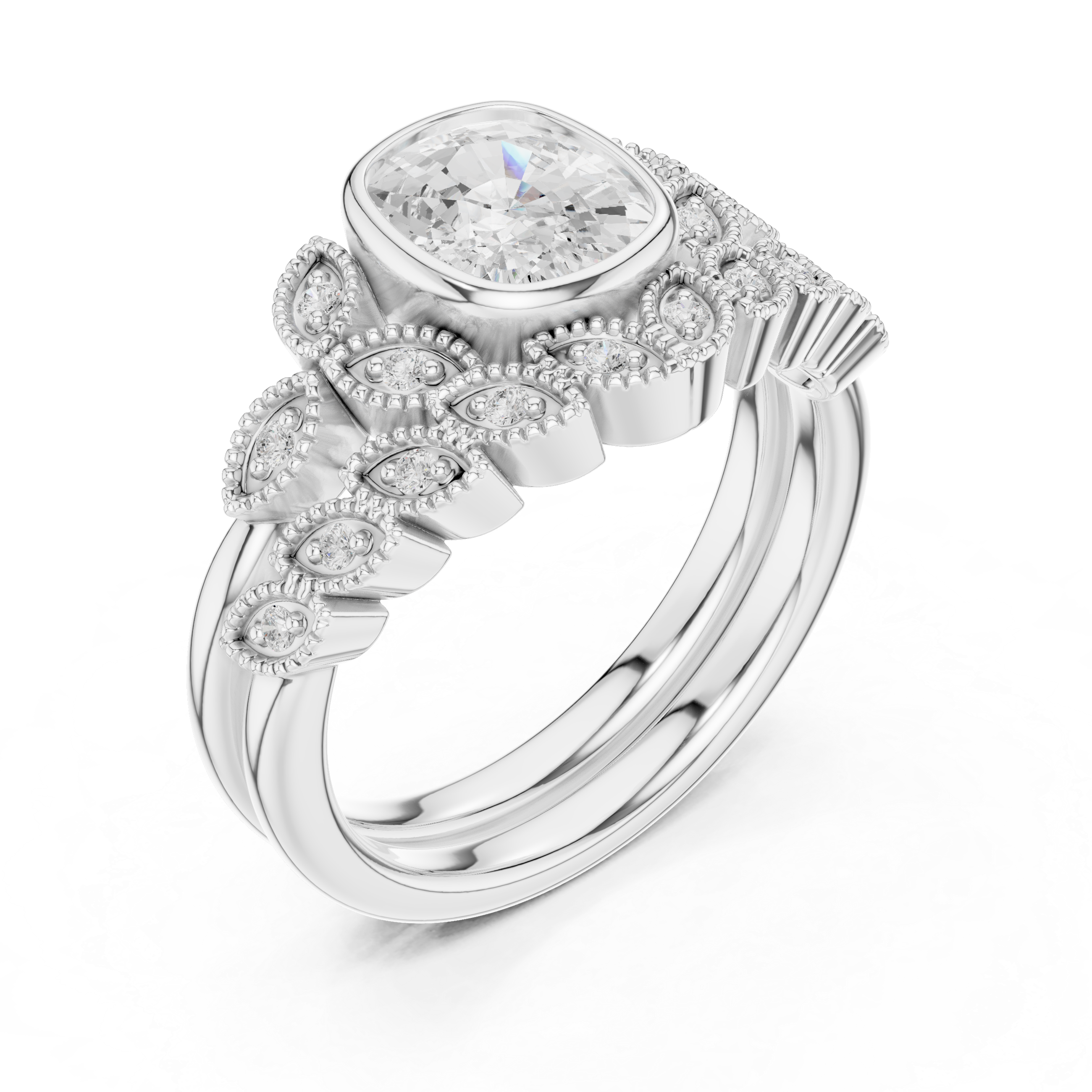 Cushion And Round Cut Brilliant Moissanite VVS1 Eternity Engagement Ring