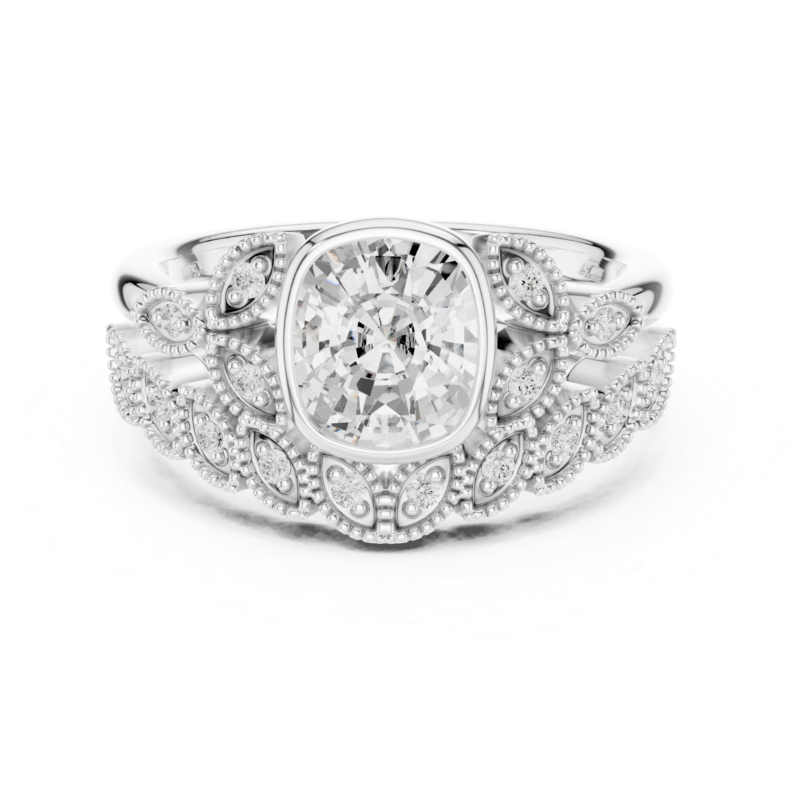 Cushion And Round Cut Brilliant Moissanite VVS1 Eternity Engagement Ring