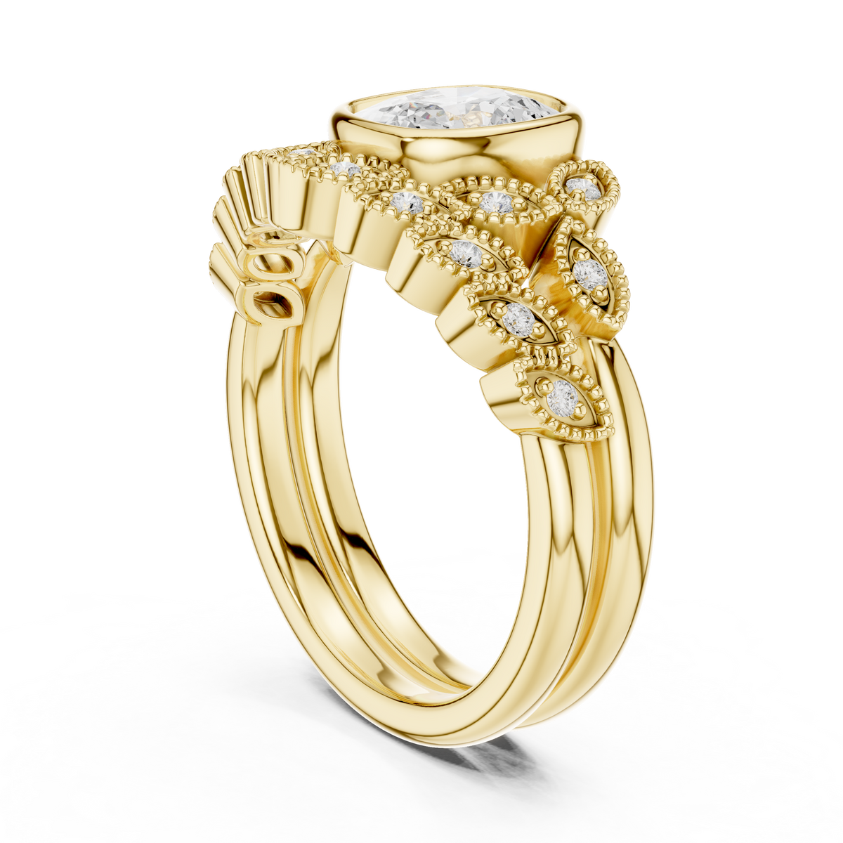 Cushion And Round Cut Brilliant Moissanite VVS1 Eternity Engagement Ring