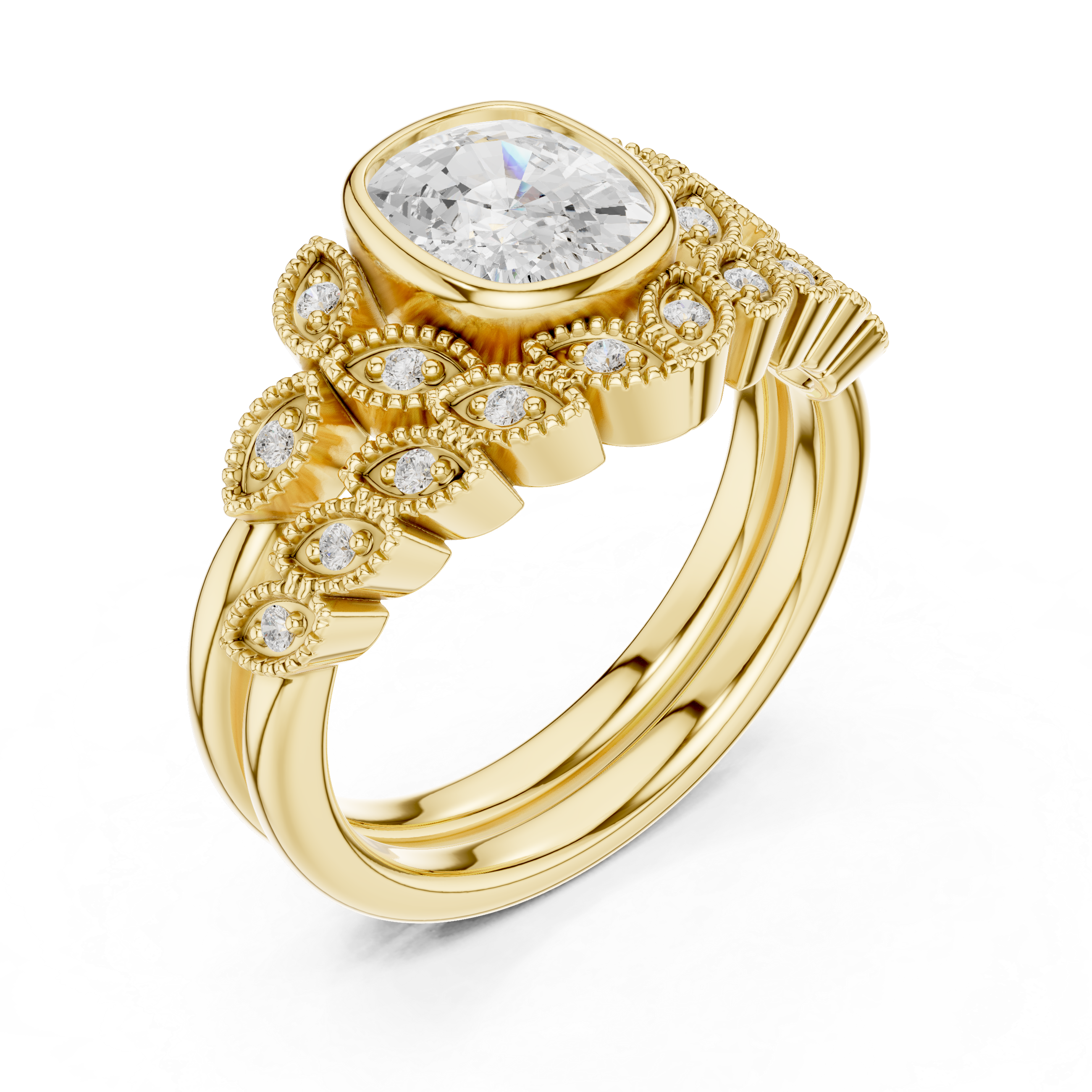 Cushion And Round Cut Brilliant Moissanite VVS1 Eternity Engagement Ring