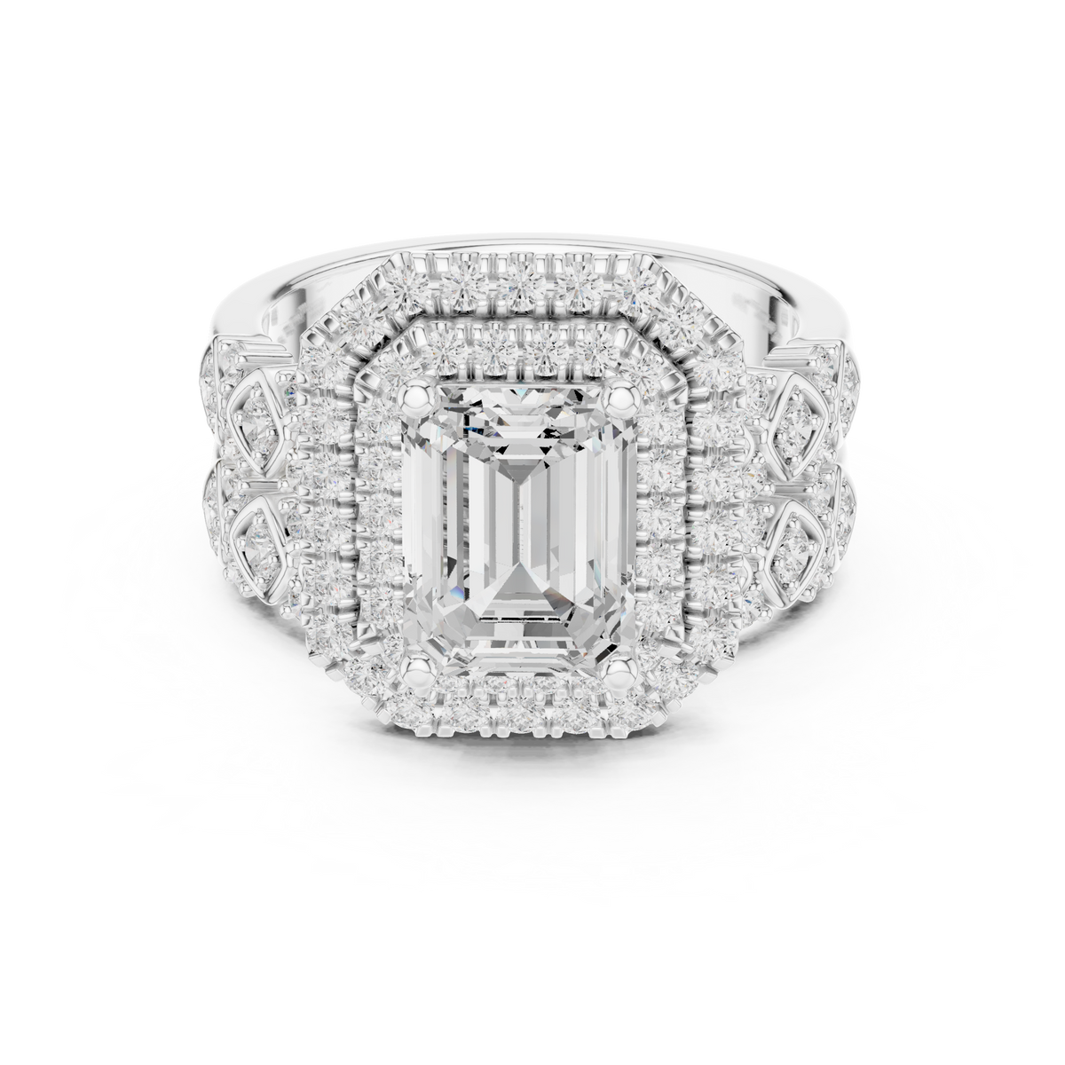 Emerald And Round Cut Brilliant Moissanite VVS1 Eternity Engagement Ring