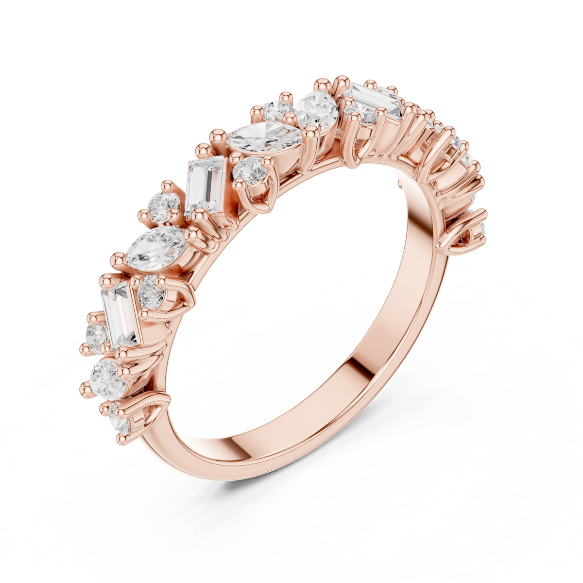 Marquise, Round And Baguette Cut Brilliant Moissanite VVS1 Eternity Band
