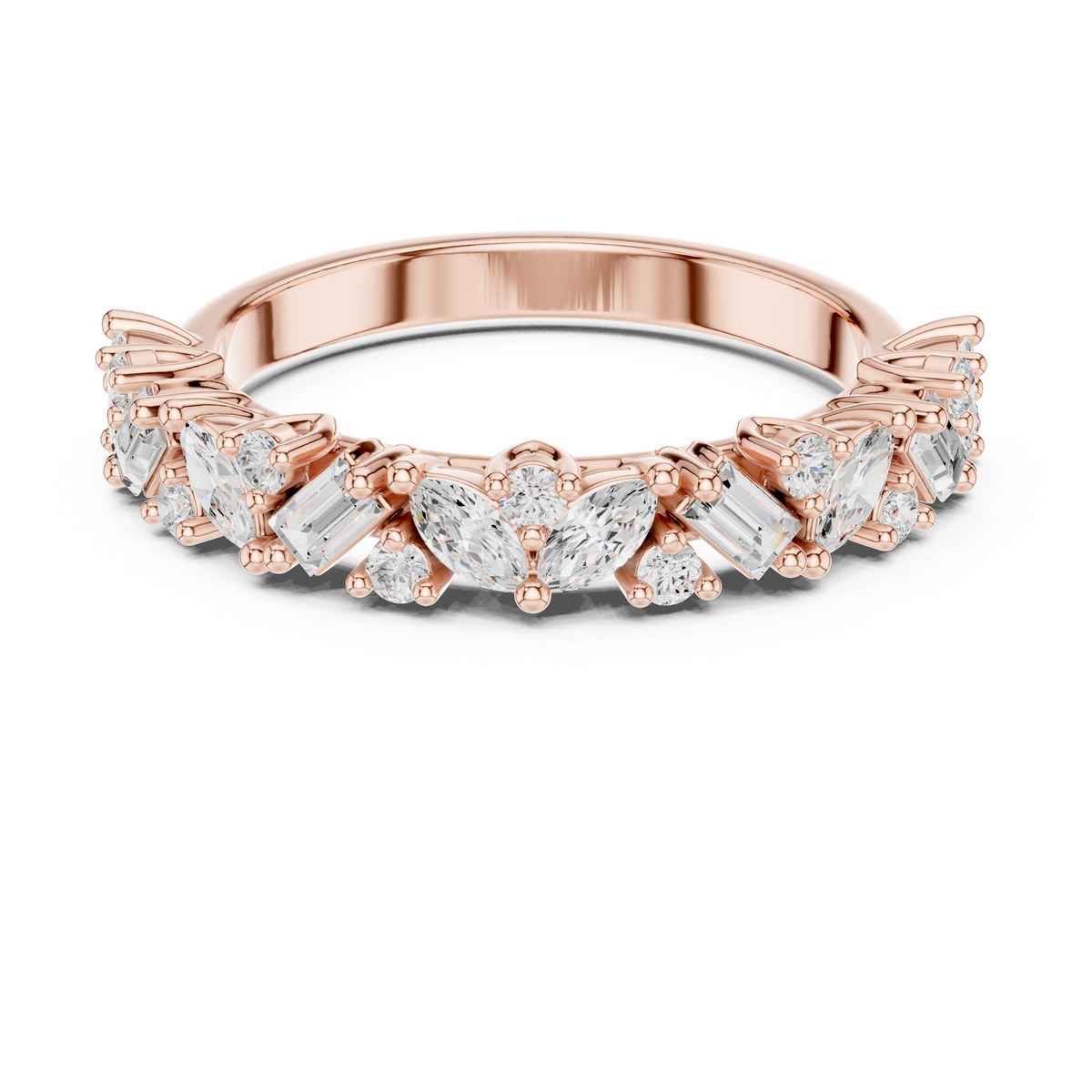 Marquise, Round And Baguette Cut Brilliant Moissanite VVS1 Eternity Band