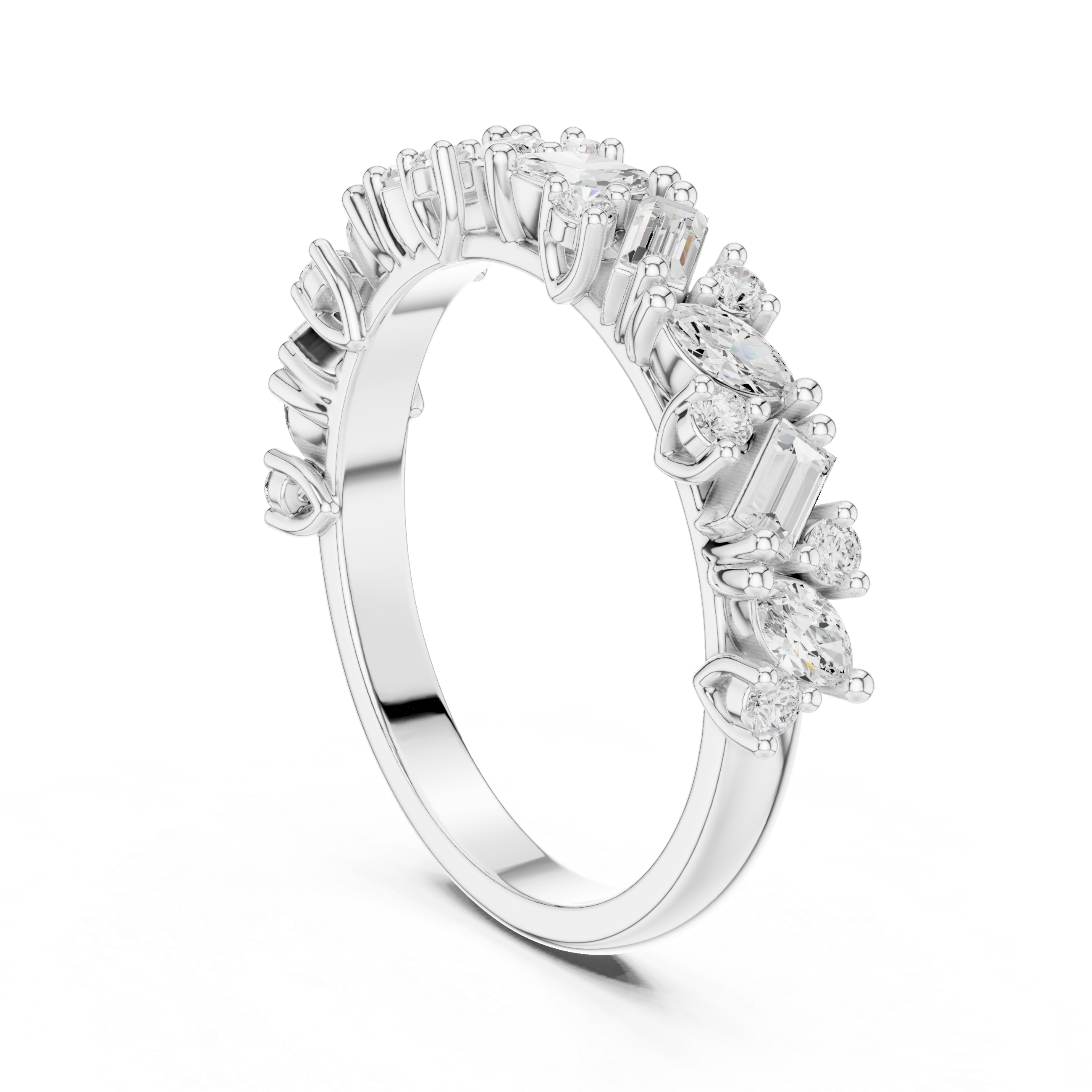 Marquise, Round And Baguette Cut Brilliant Moissanite VVS1 Eternity Band