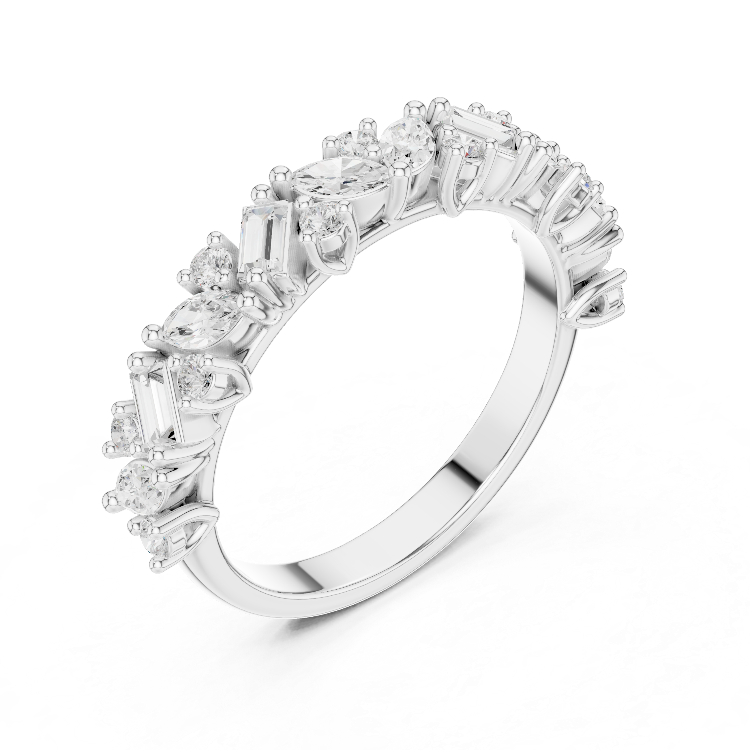 Marquise, Round And Baguette Cut Brilliant Moissanite VVS1 Eternity Band