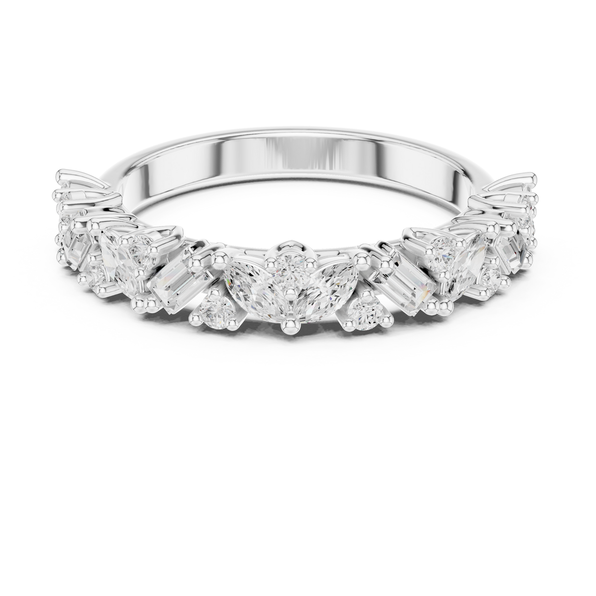 Marquise, Round And Baguette Cut Brilliant Moissanite VVS1 Eternity Band