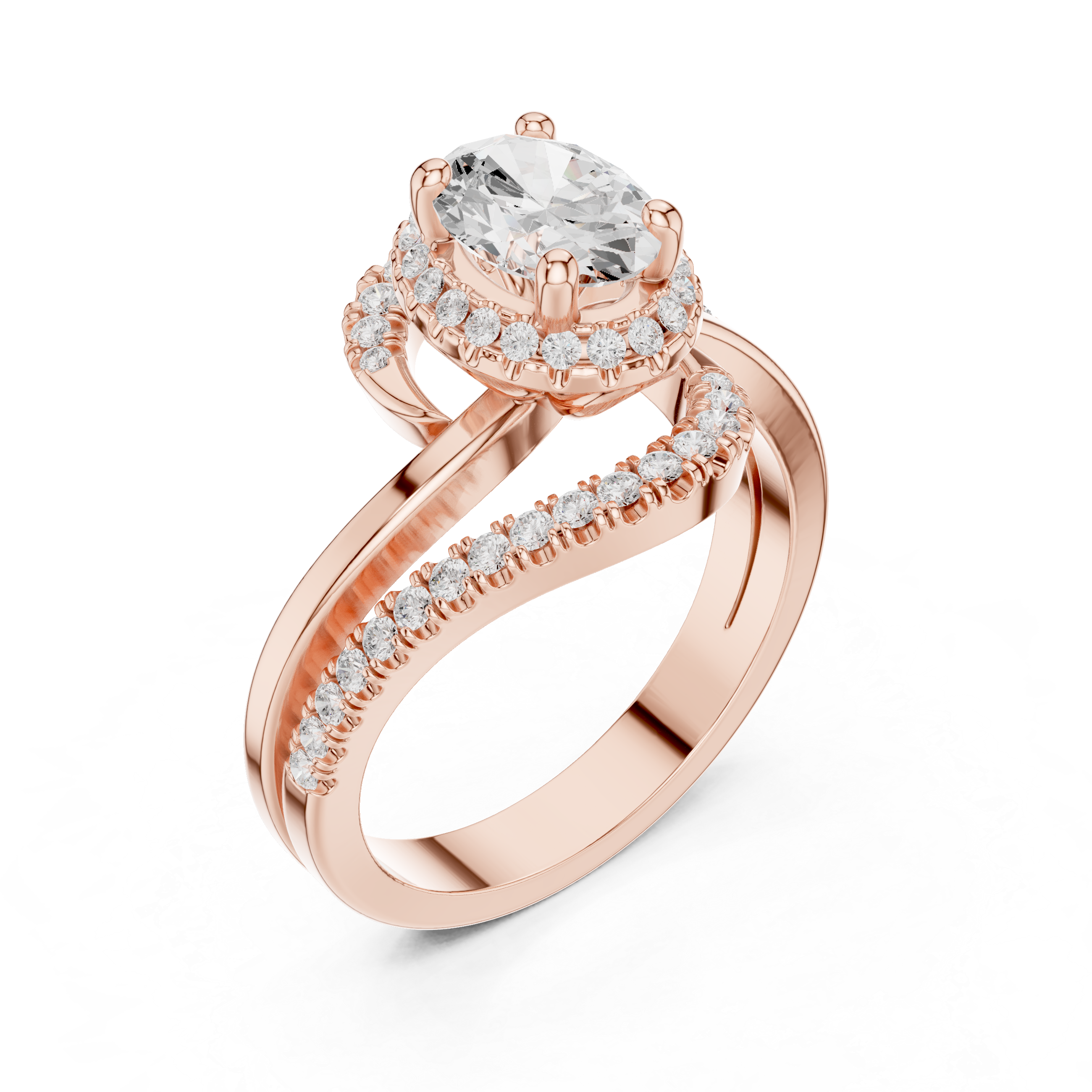 Oval And Round Brilliant Moissanite VVS1 Eternity Engagement Ring