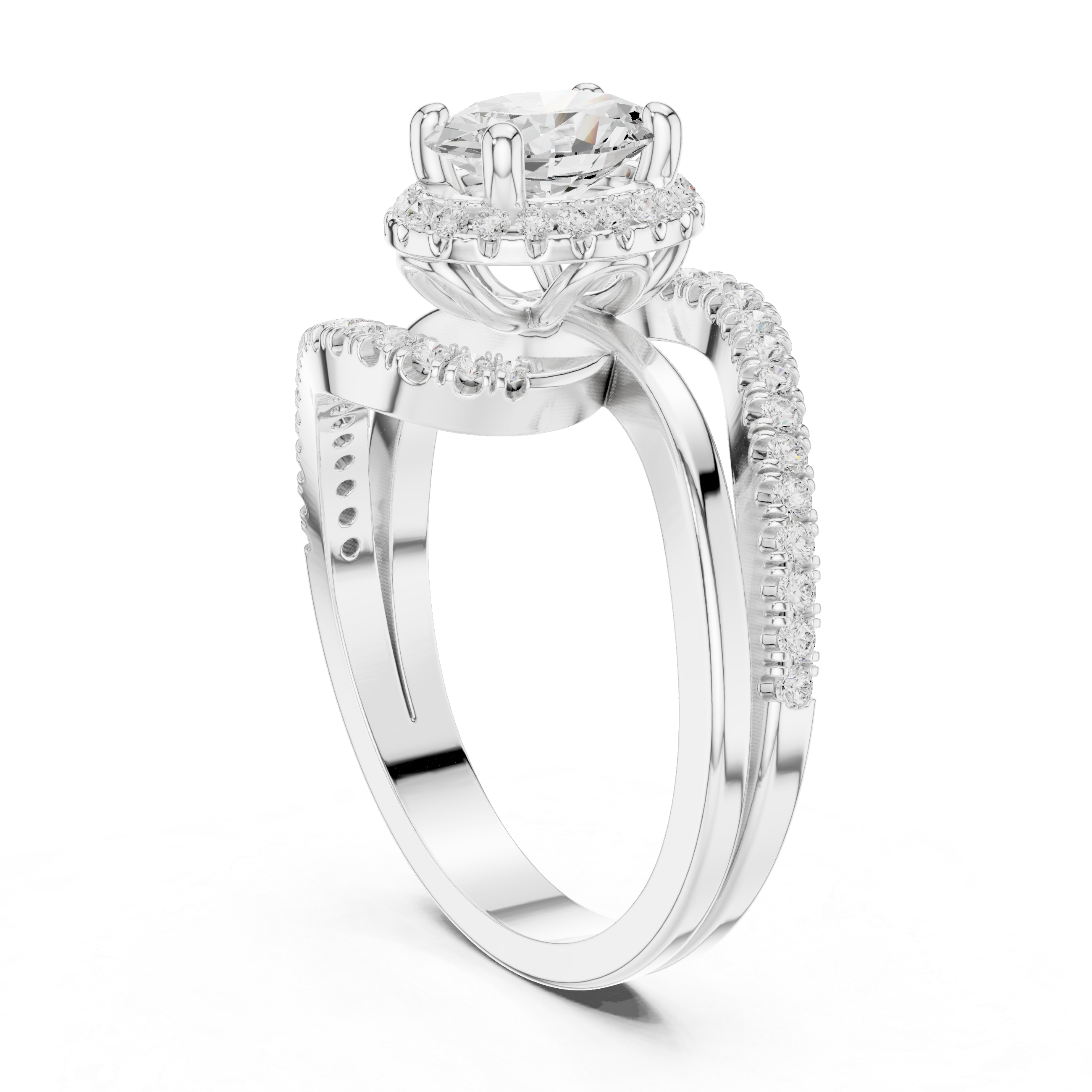 Oval And Round Brilliant Moissanite VVS1 Eternity Engagement Ring