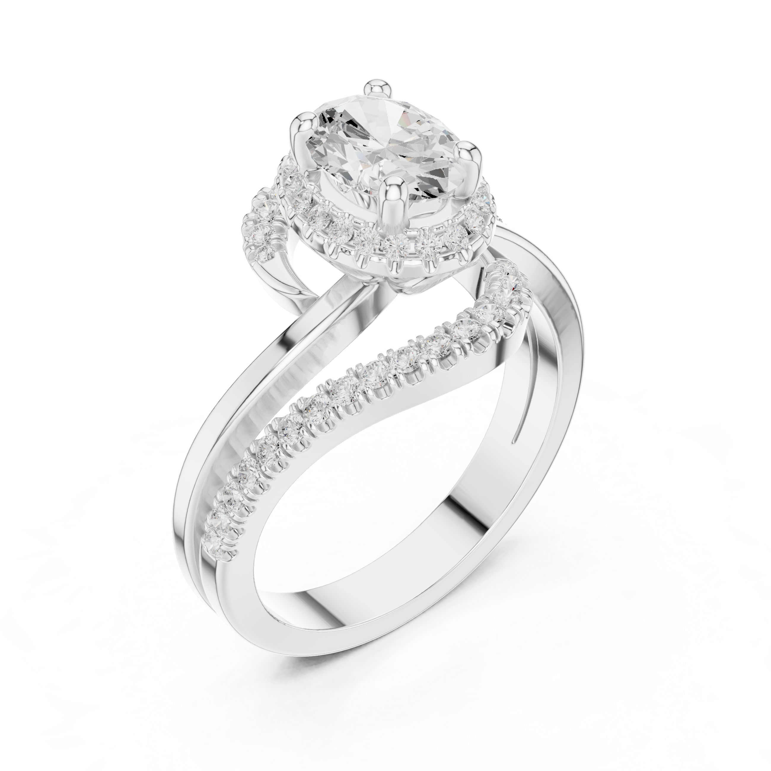 Oval And Round Brilliant Moissanite VVS1 Eternity Engagement Ring