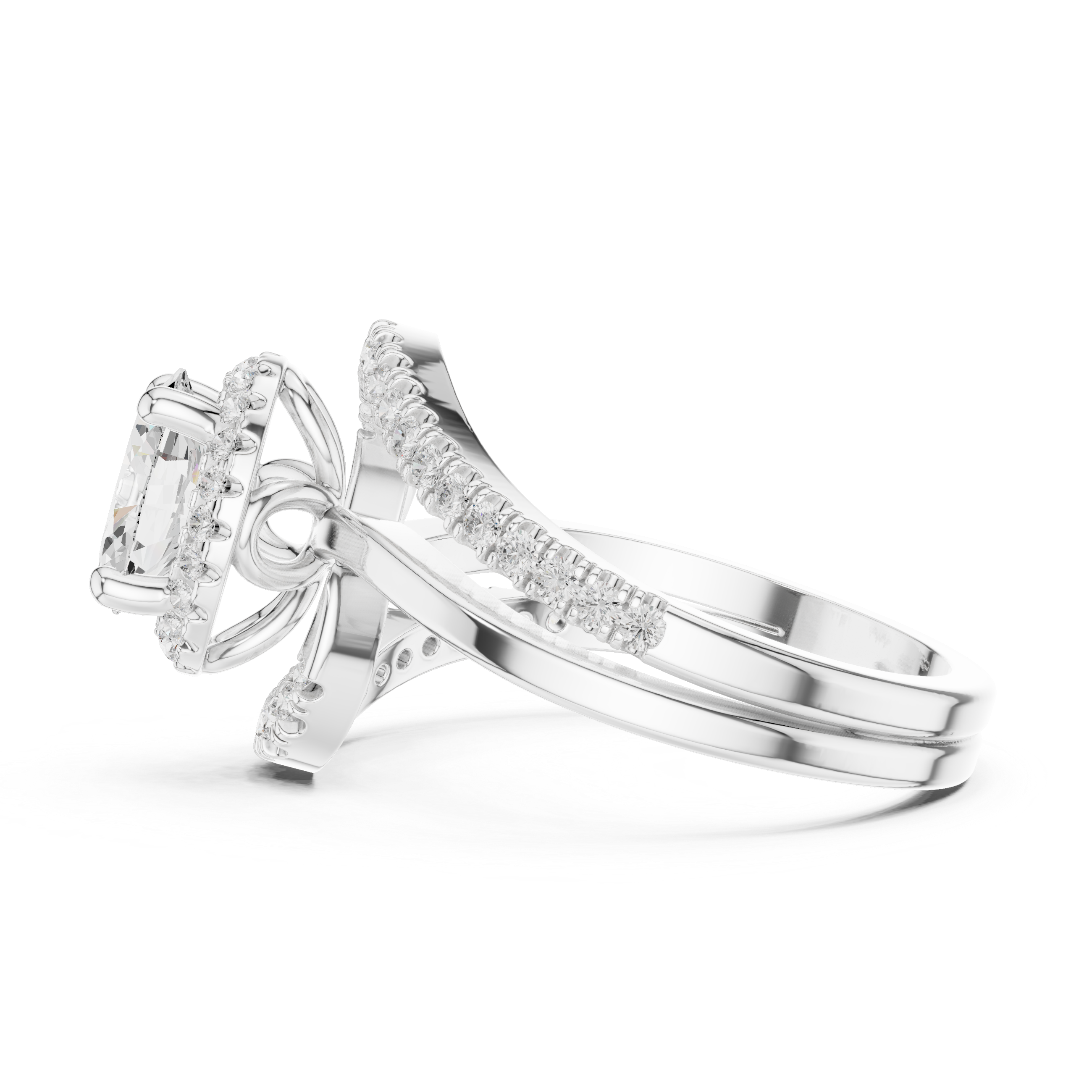 Oval And Round Brilliant Moissanite VVS1 Eternity Engagement Ring