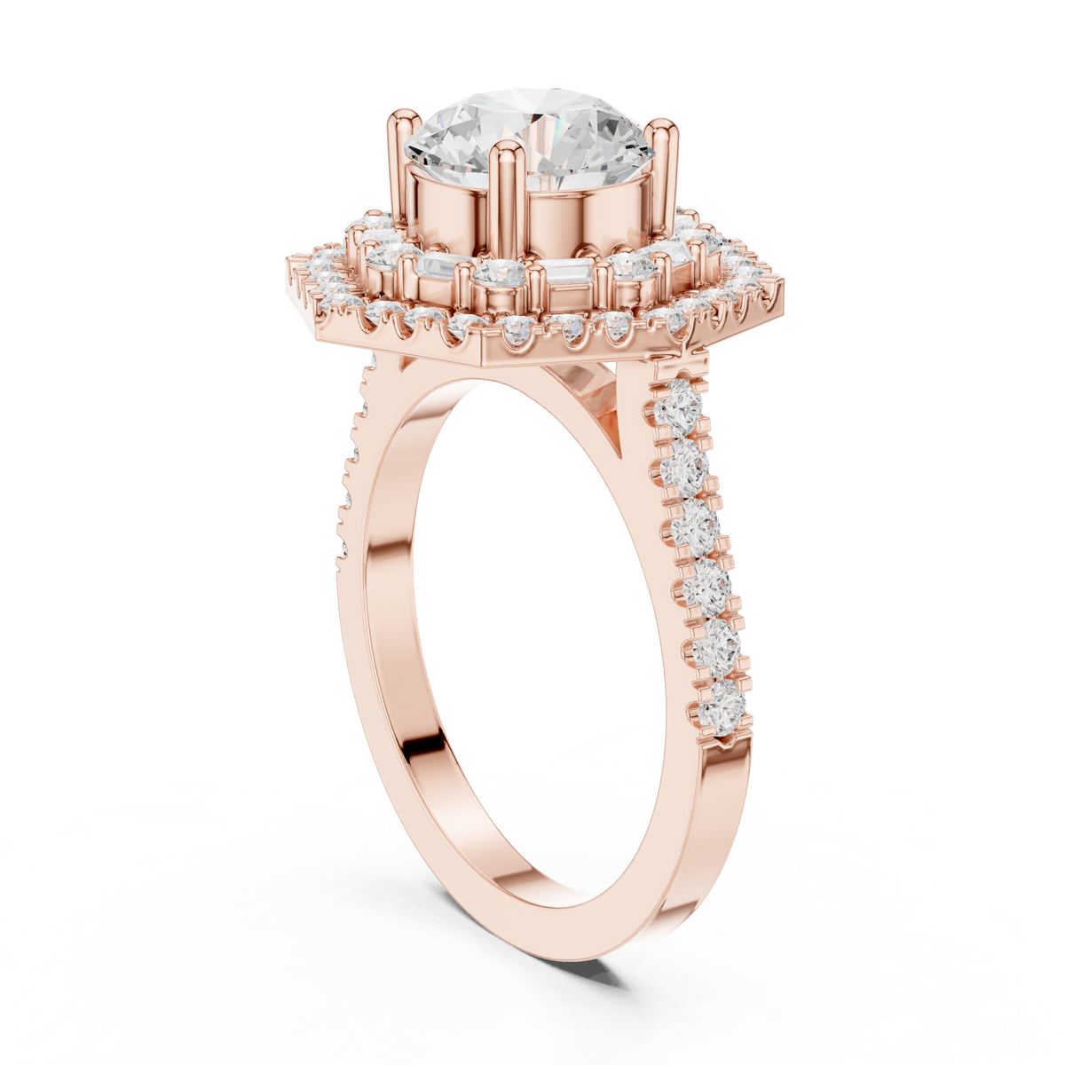 Round And Baguette Cut Brilliant Moissanite VVS1 Eternity Engagement Ring
