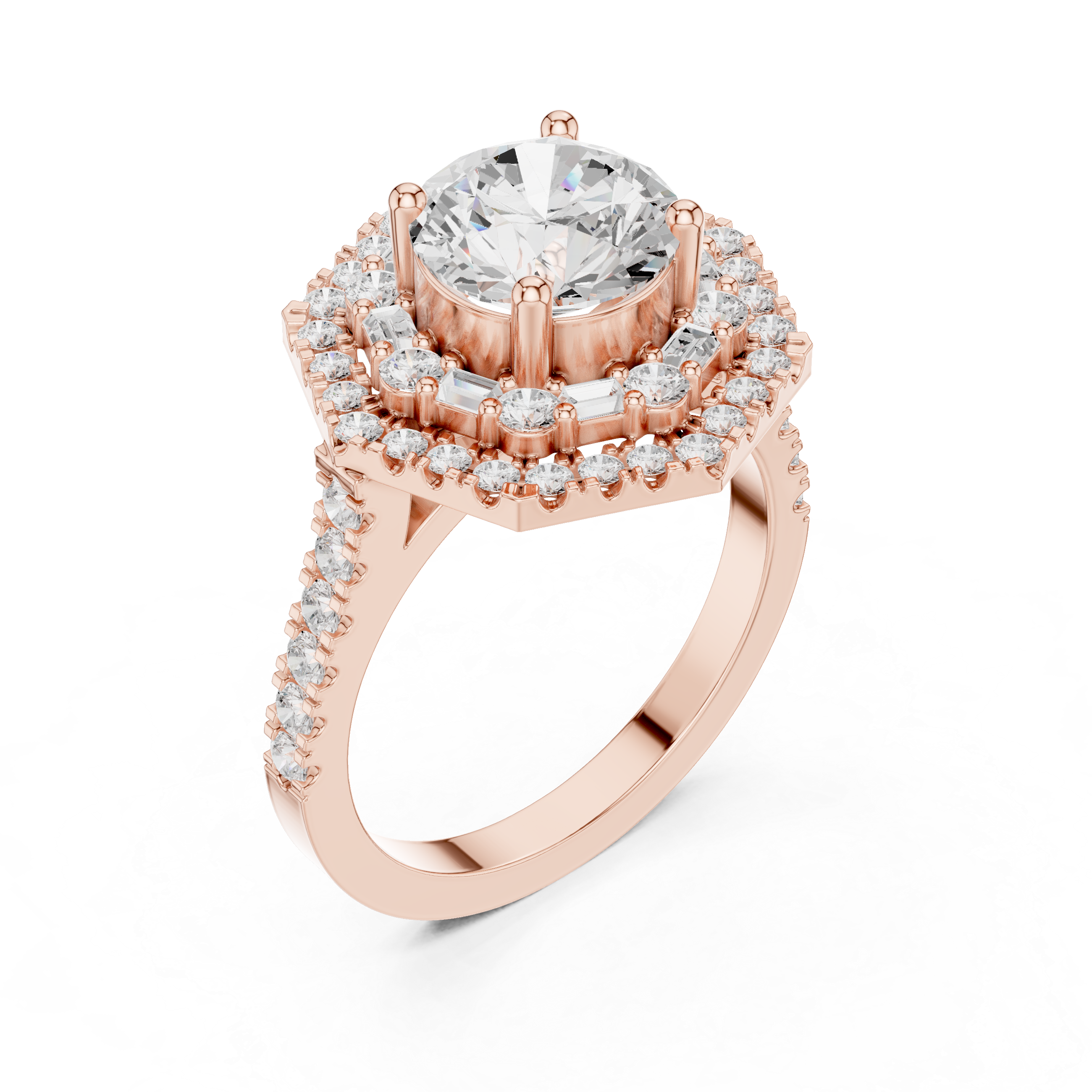 Round And Baguette Cut Brilliant Moissanite VVS1 Eternity Engagement Ring