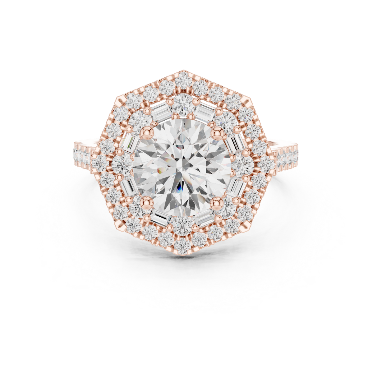 Round And Baguette Cut Brilliant Moissanite VVS1 Eternity Engagement Ring