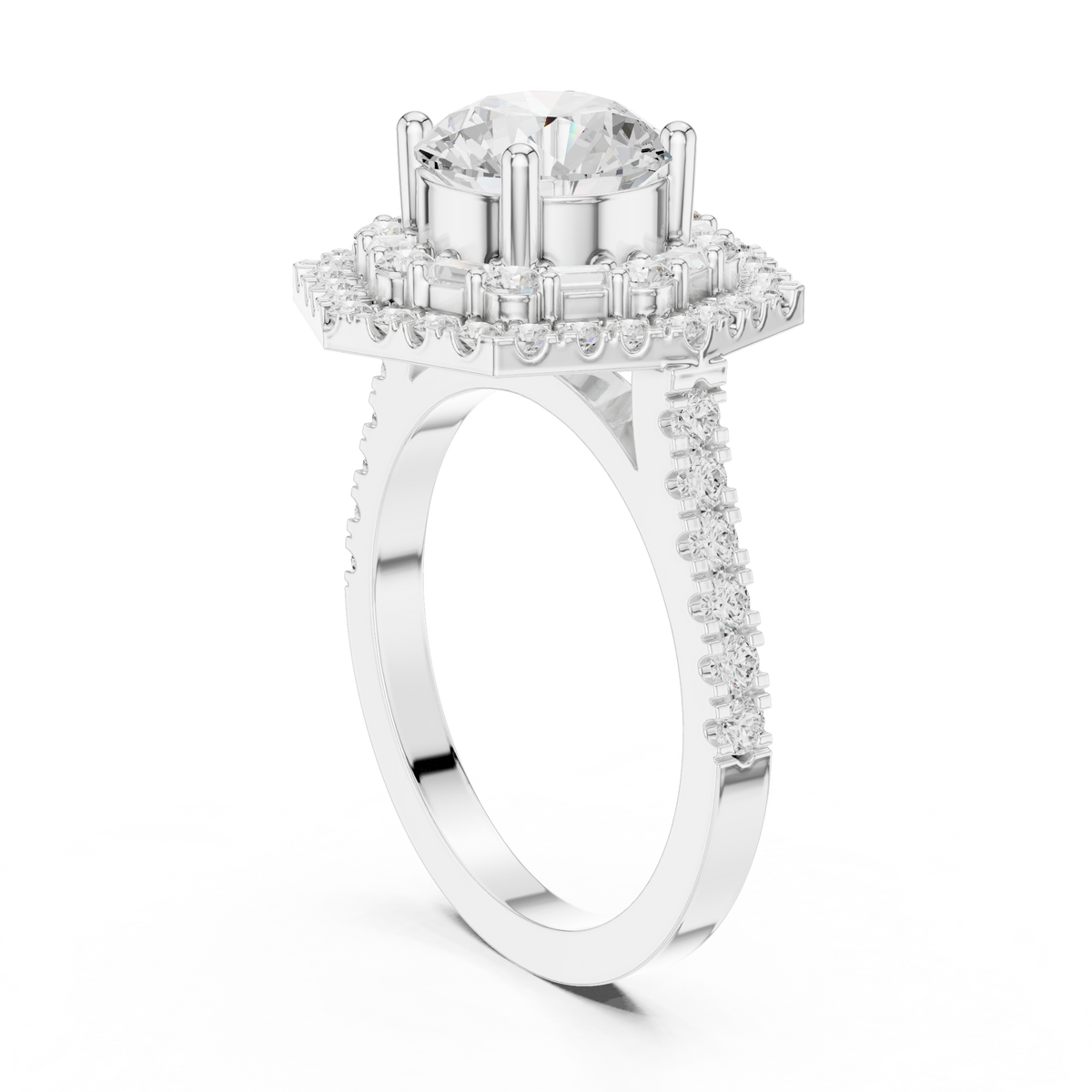 Round And Baguette Cut Brilliant Moissanite VVS1 Eternity Engagement Ring