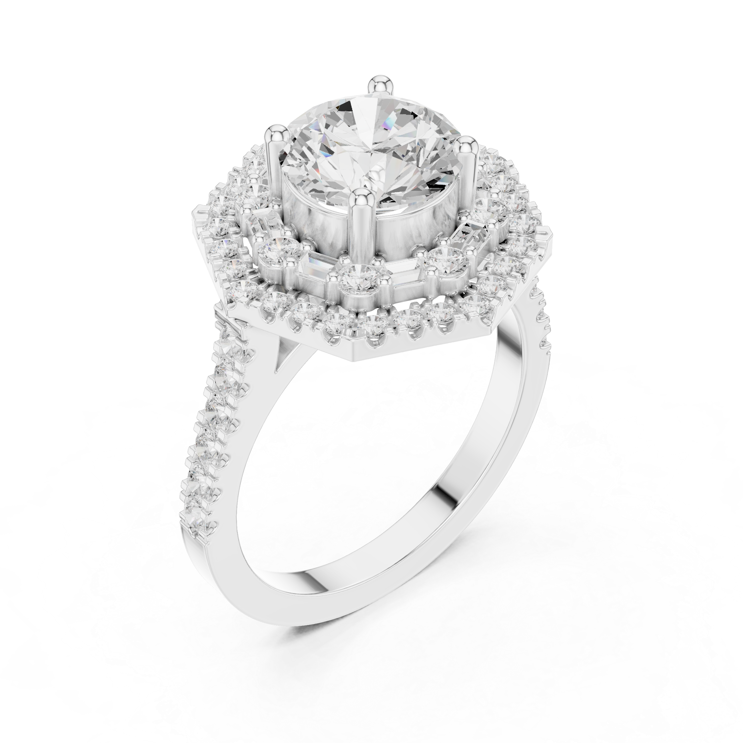 Round And Baguette Cut Brilliant Moissanite VVS1 Eternity Engagement Ring