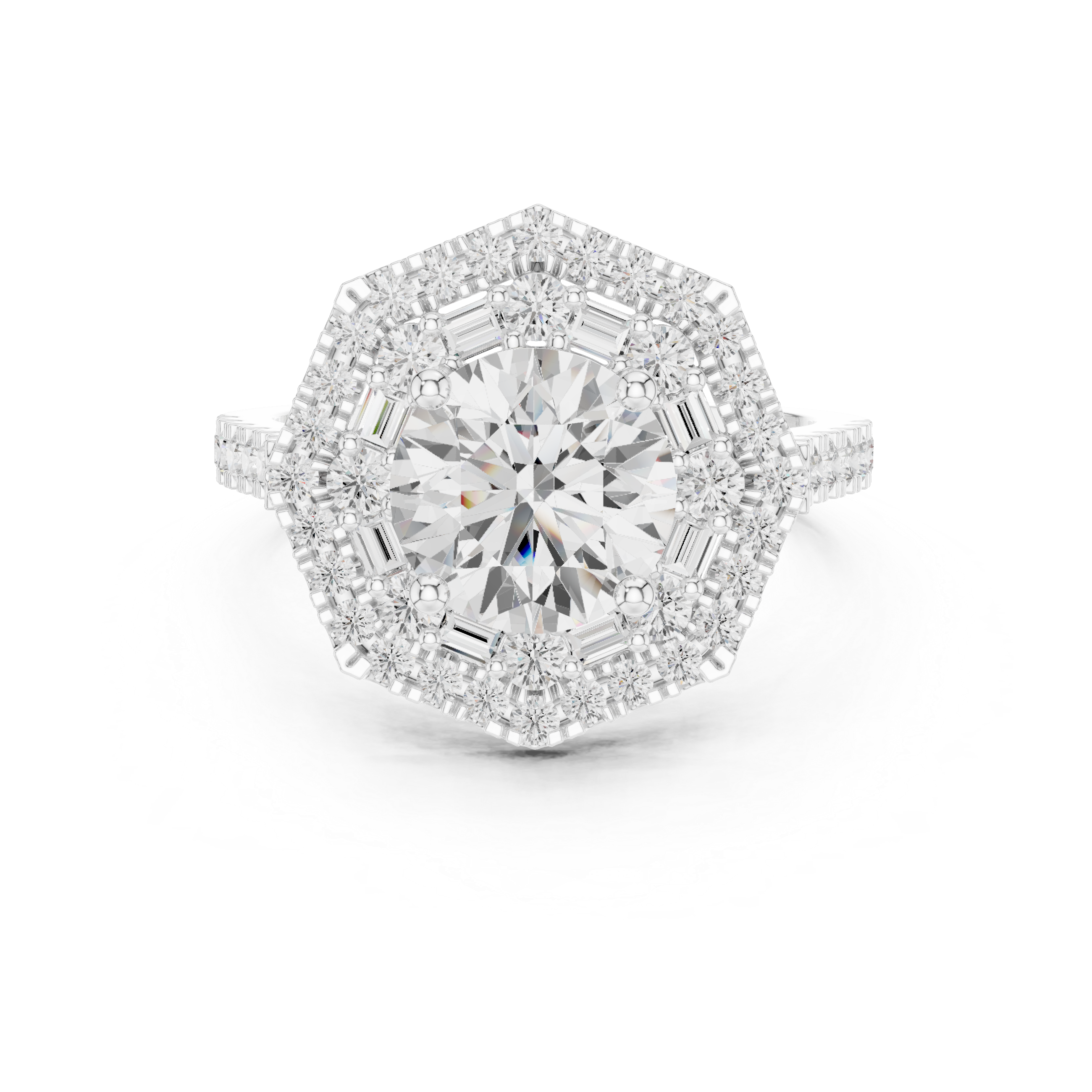 Round And Baguette Cut Brilliant Moissanite VVS1 Eternity Engagement Ring