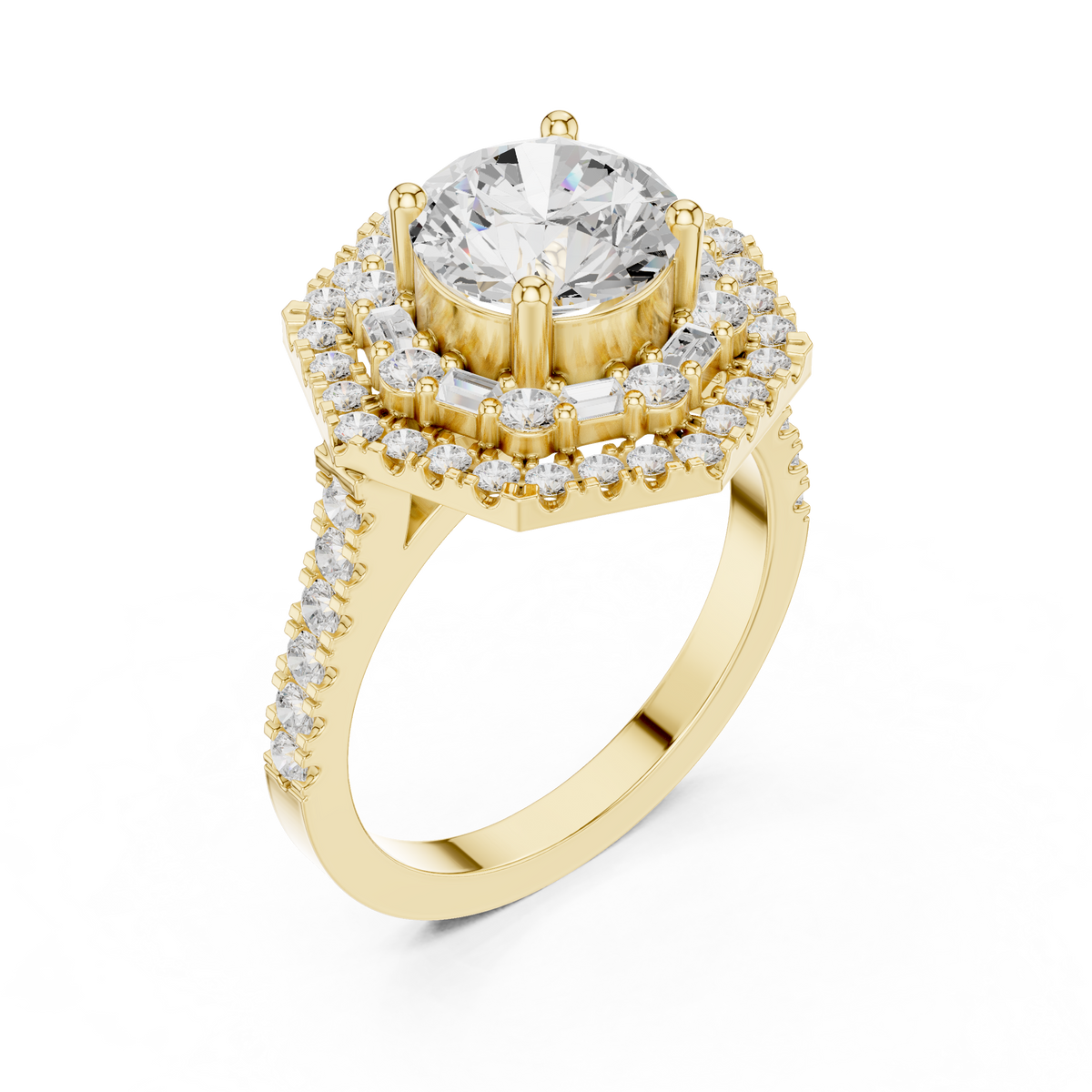 Round And Baguette Cut Brilliant Moissanite VVS1 Eternity Engagement Ring