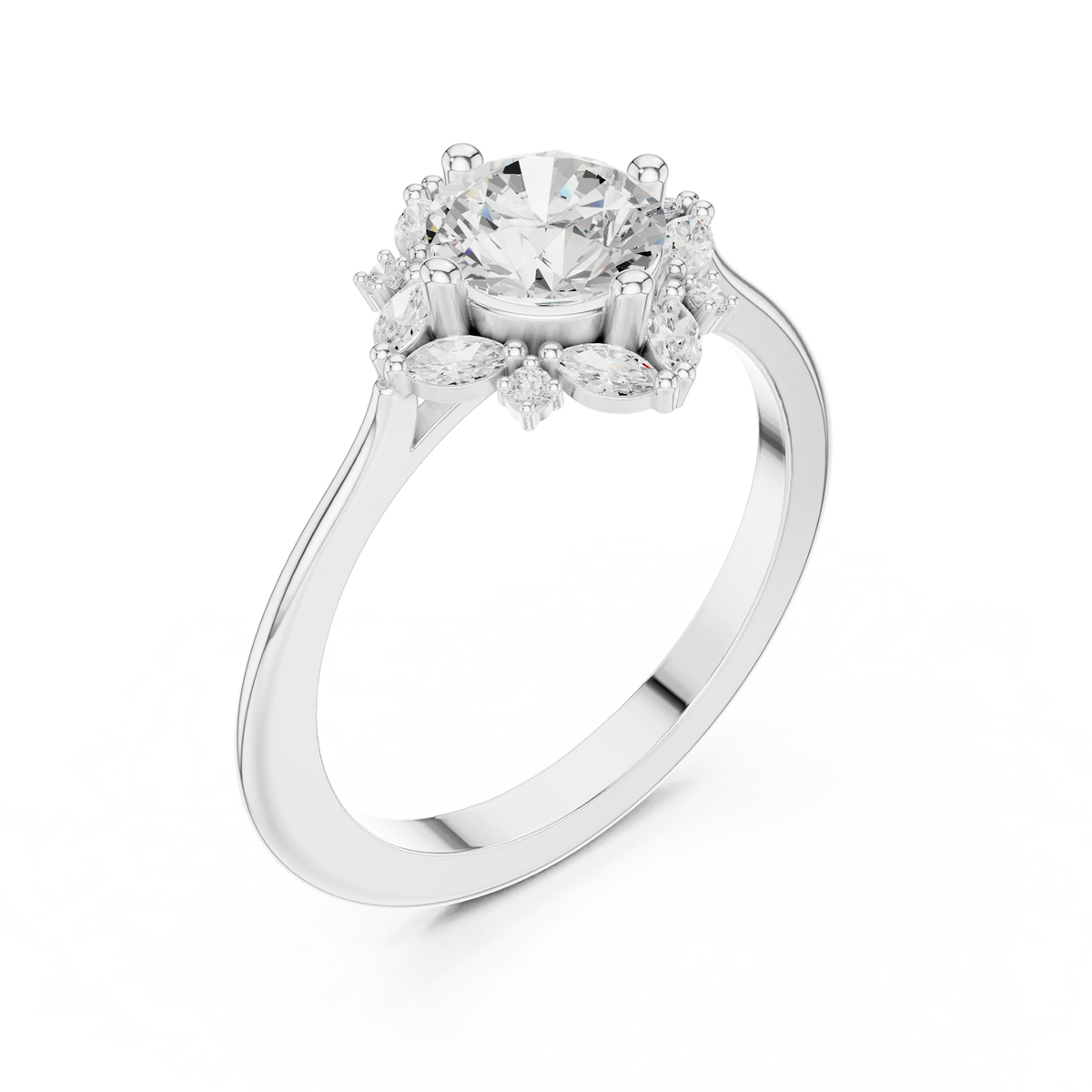 Round And Marquise Cut Brilliant Moissanite VVS1 Eternity Engagement Ring