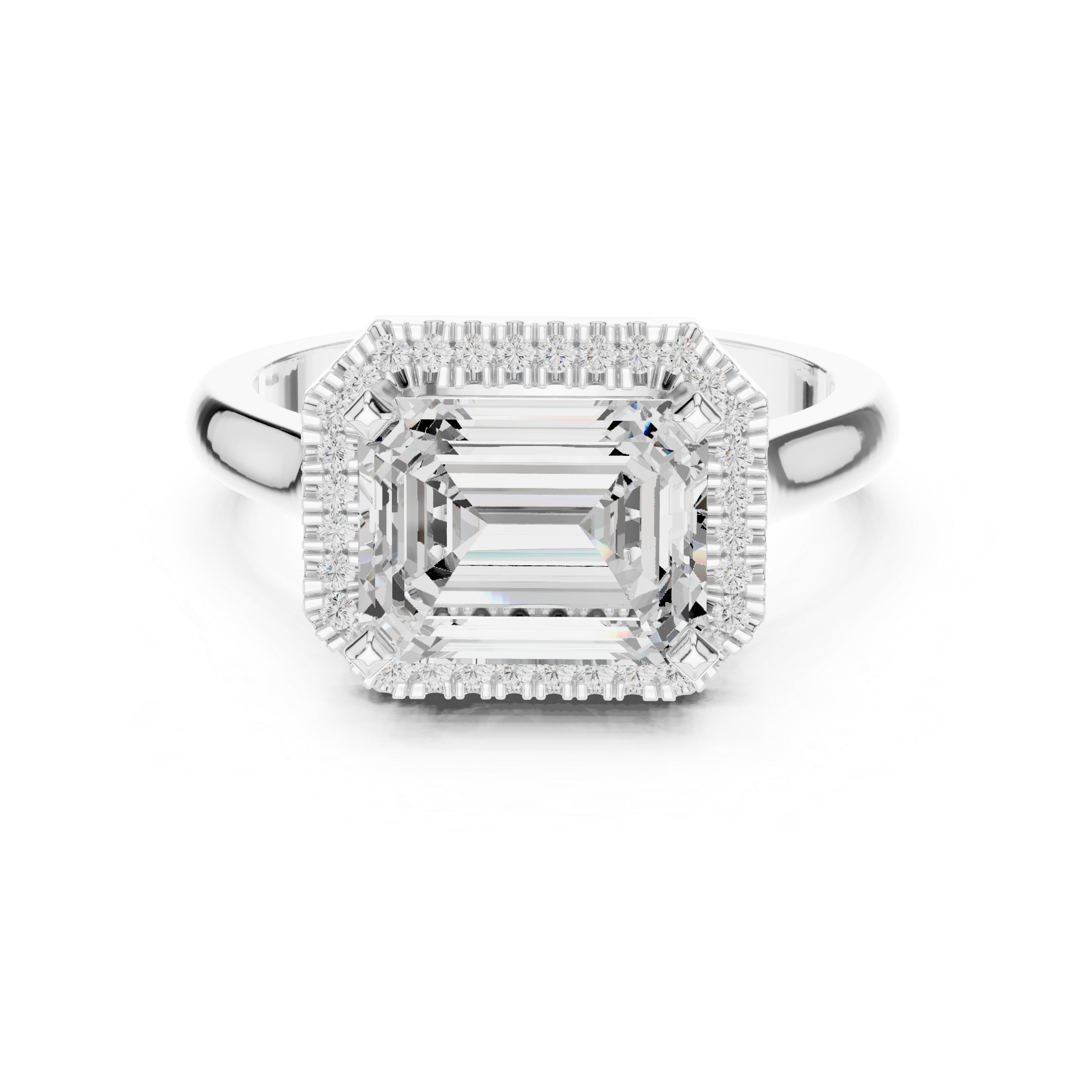 Emerald And Round Cut Brilliant Moissanite VVS1 Eternity Engagement Ring