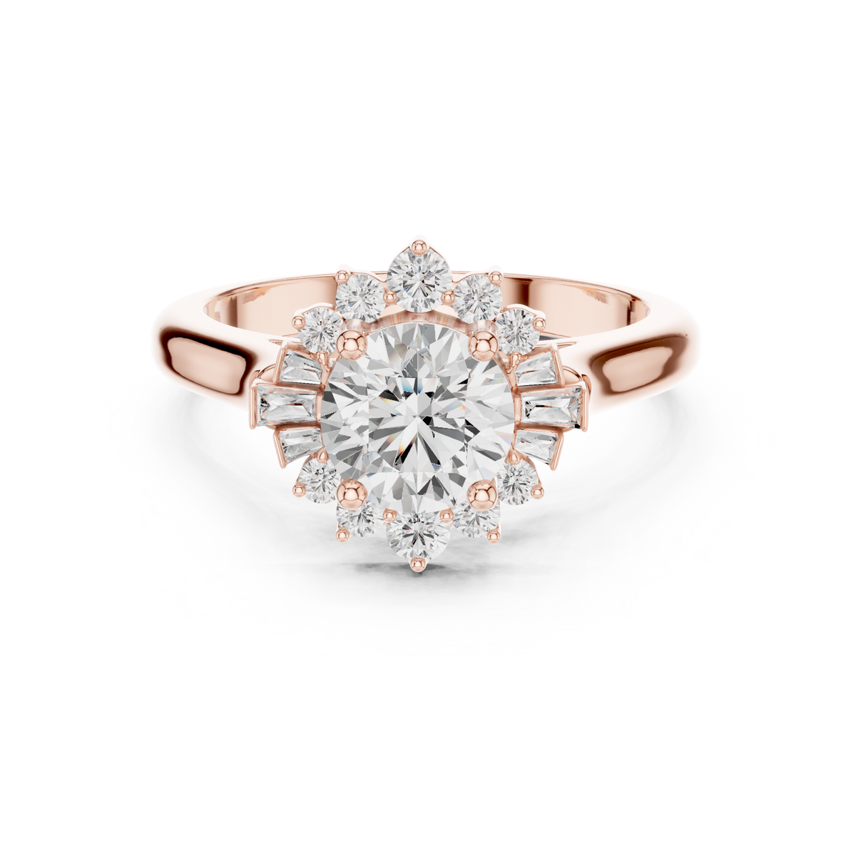 Round And Baguette Cut Brilliant Moissanite VVS1 Eternity Engagement Ring