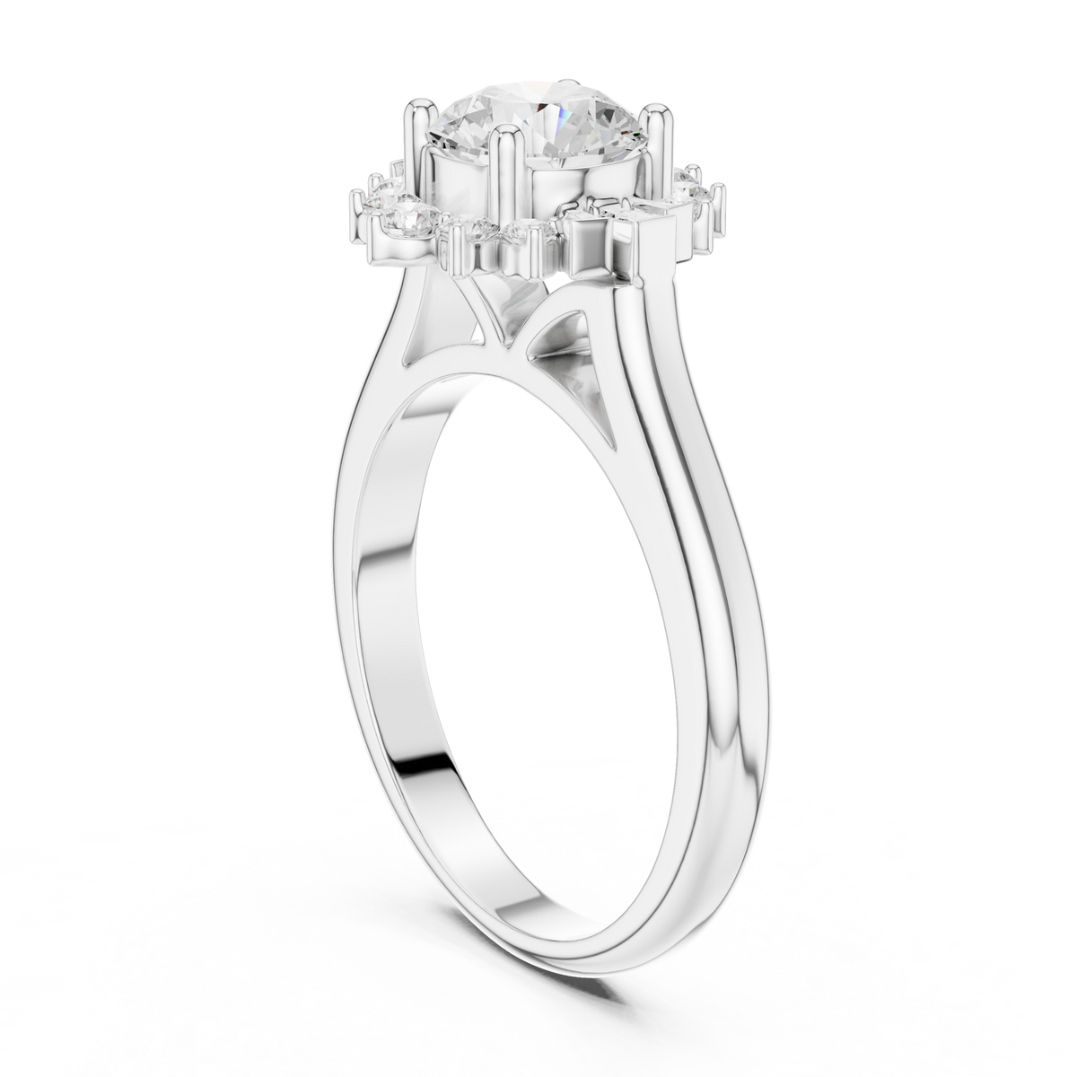 Round And Baguette Cut Brilliant Moissanite VVS1 Eternity Engagement Ring