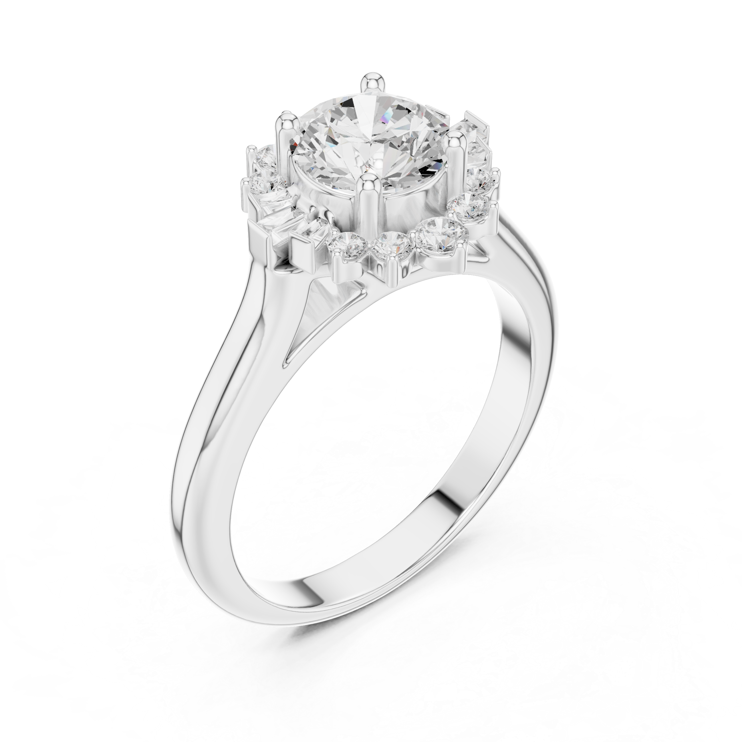 Round And Baguette Cut Brilliant Moissanite VVS1 Eternity Engagement Ring