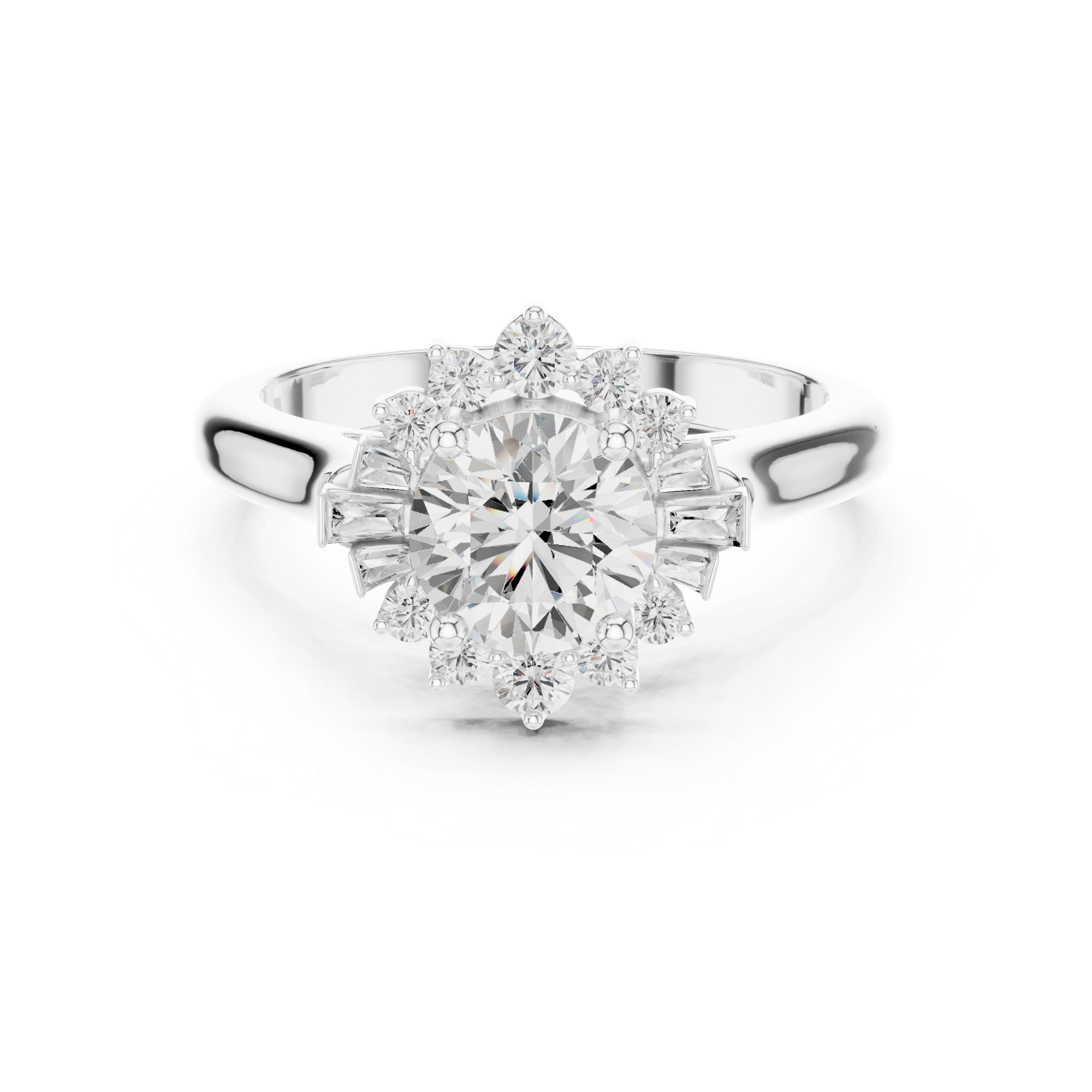 Round And Baguette Cut Brilliant Moissanite VVS1 Eternity Engagement Ring