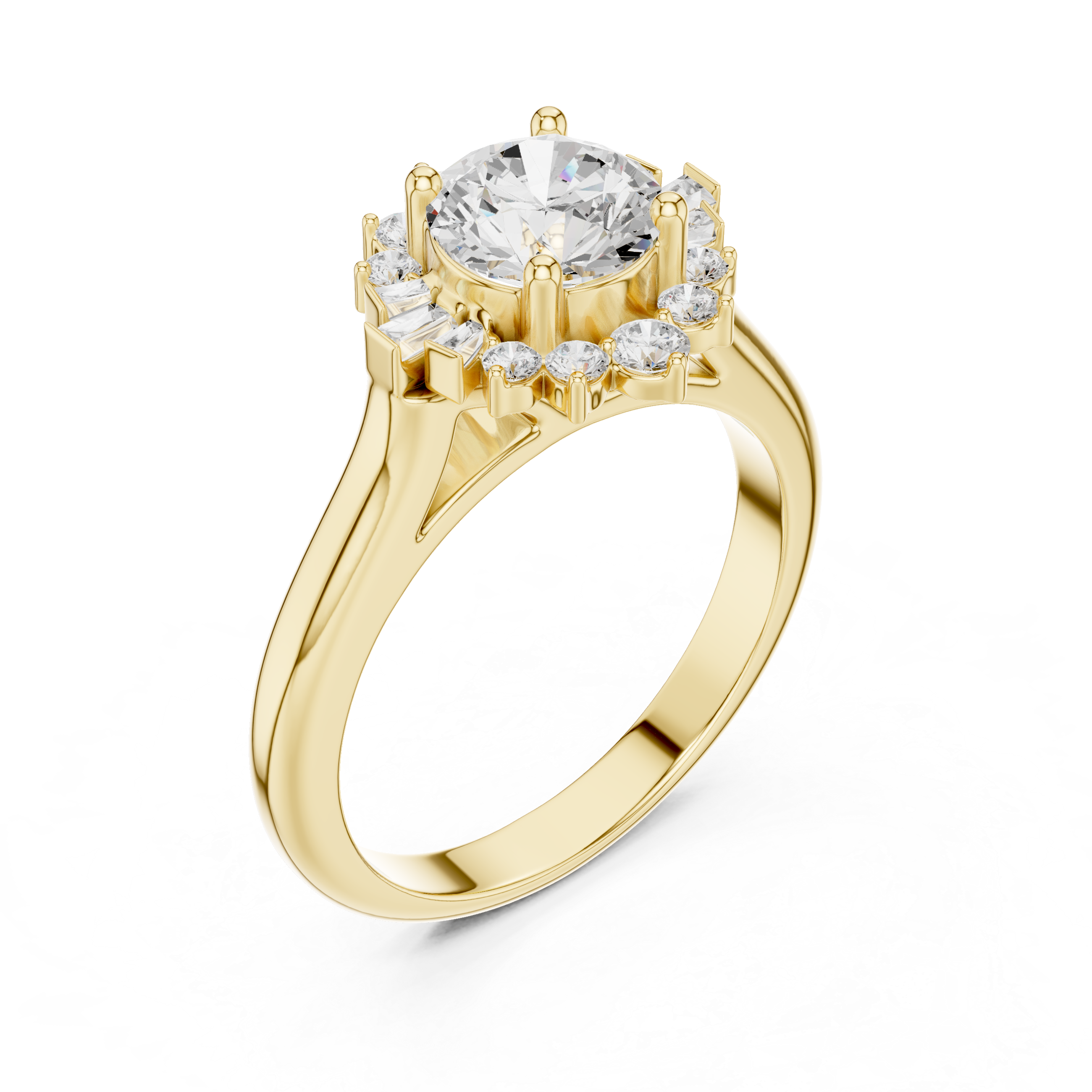 Round And Baguette Cut Brilliant Moissanite VVS1 Eternity Engagement Ring