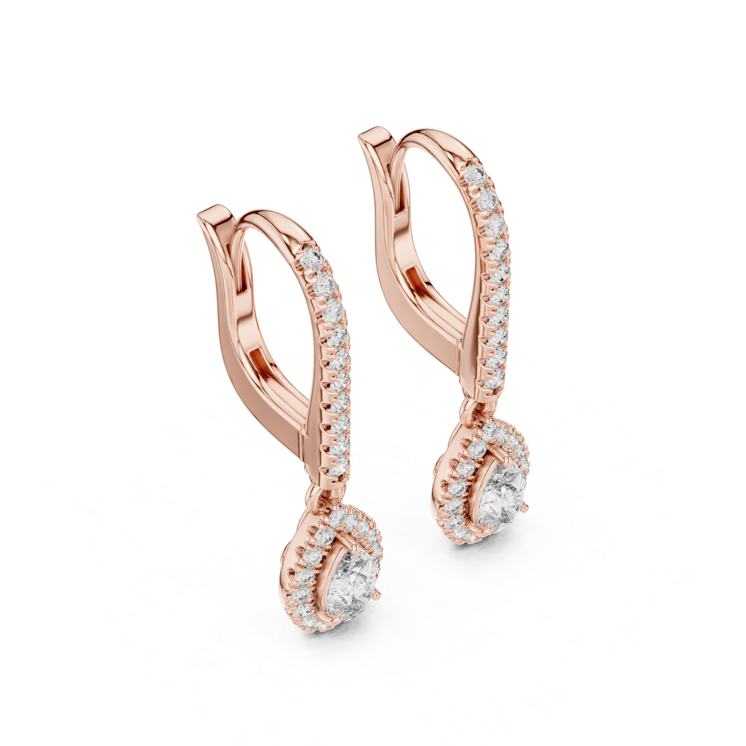 Pear And Round Yellow Gold Teardrop Halo Moissanite Dangle Earrings – Elegant Sparkle Statement