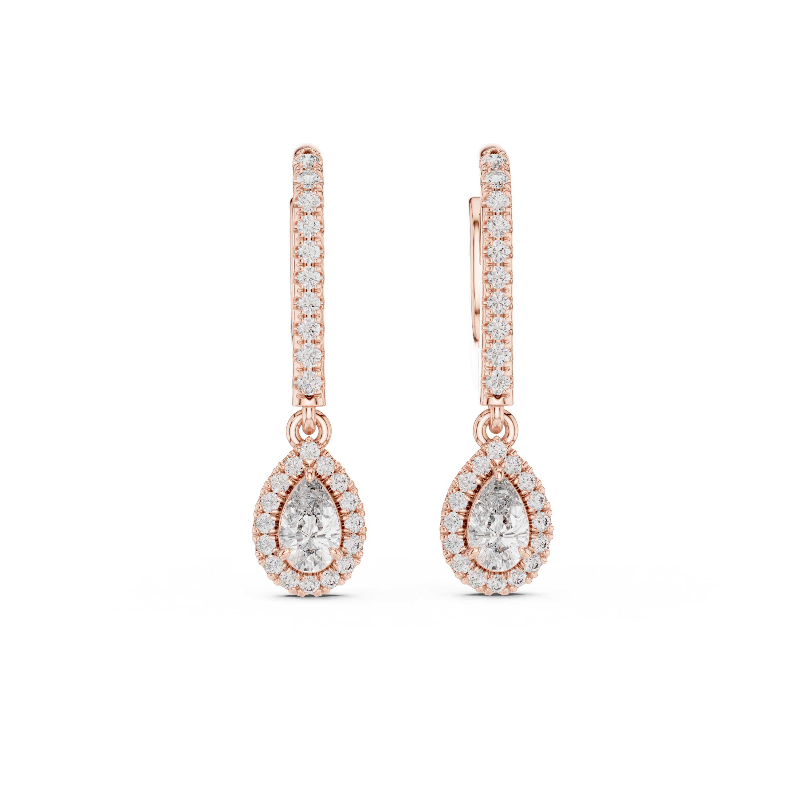 Pear And Round Yellow Gold Teardrop Halo Moissanite Dangle Earrings – Elegant Sparkle Statement