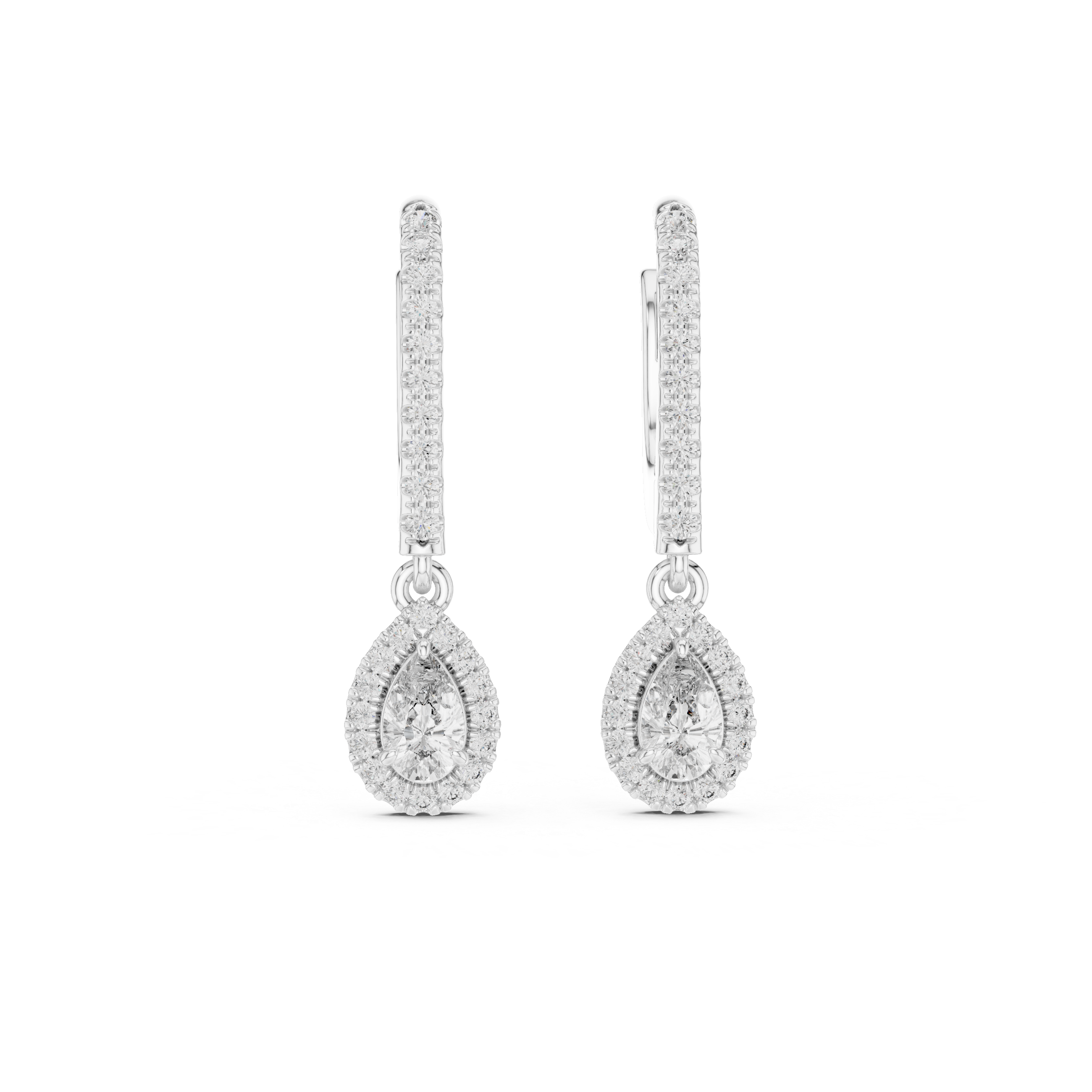 Pear And Round Yellow Gold Teardrop Halo Moissanite Dangle Earrings – Elegant Sparkle Statement