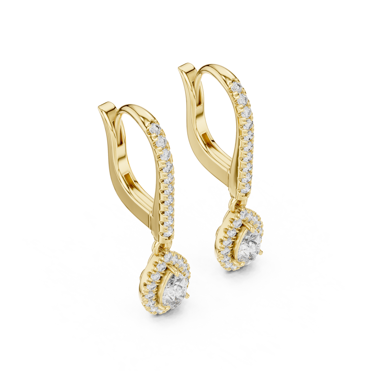 Pear And Round Yellow Gold Teardrop Halo Moissanite Dangle Earrings – Elegant Sparkle Statement