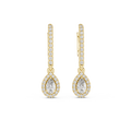 Pear And Round Yellow Gold Teardrop Halo Moissanite Dangle Earrings – Elegant Sparkle Statement