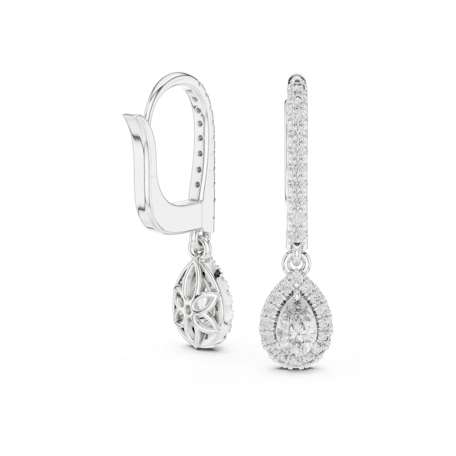 Pear And Round Yellow Gold Teardrop Halo Moissanite Dangle Earrings – Elegant Sparkle Statement