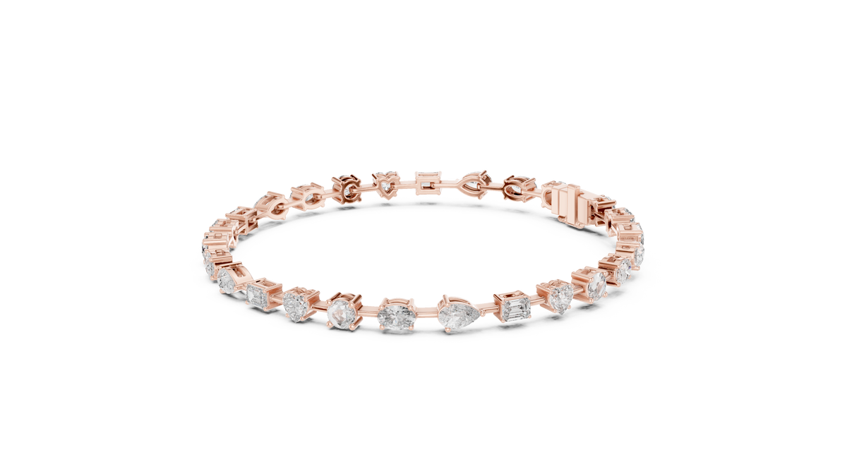 Yellow Gold Multi-Cut Moissanite Tennis Bracelet – Mixed Shape Stone Elegance