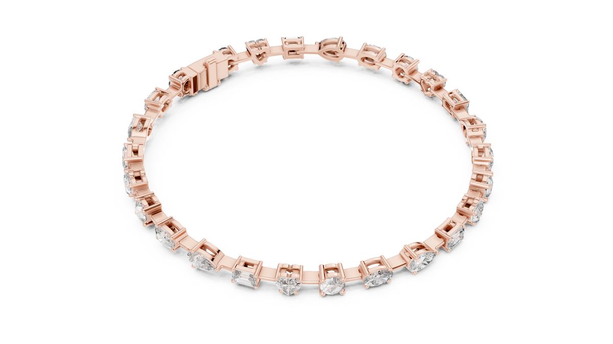 Yellow Gold Multi-Cut Moissanite Tennis Bracelet – Mixed Shape Stone Elegance